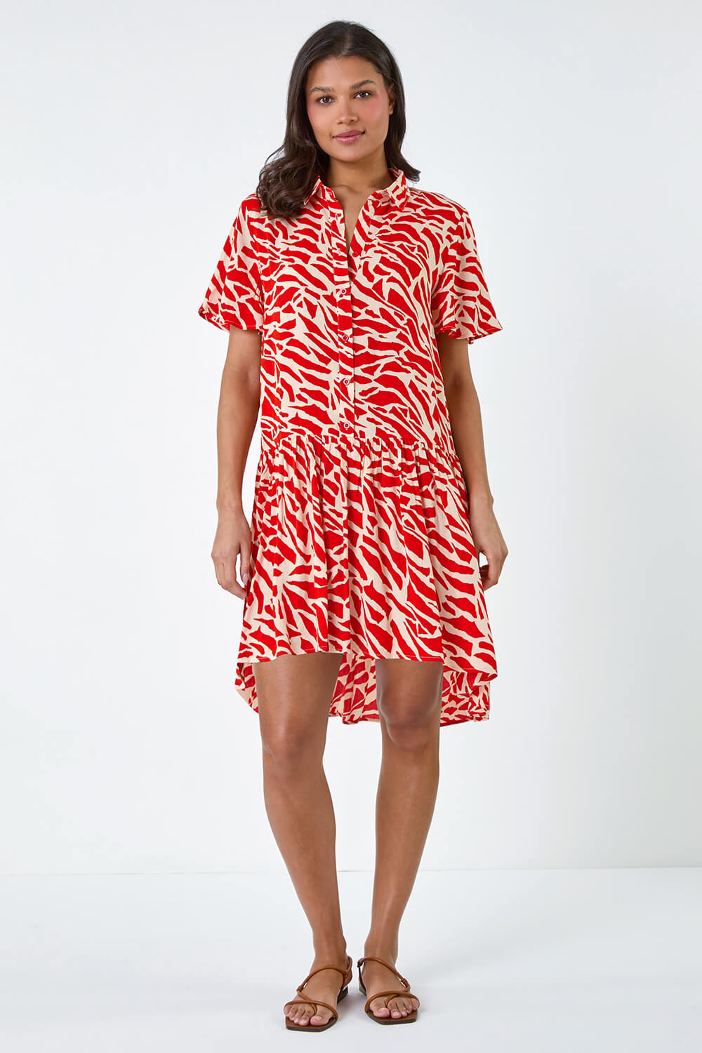 ORANGE Animal Print Tiered Smock Dress, Image 3 of 5