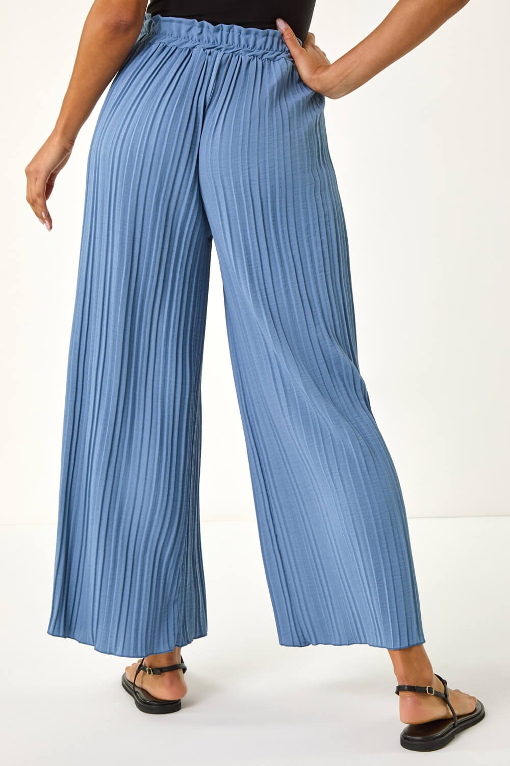 Denim Pleated Wide Leg Stretch Culottes, Image 4 of 5
