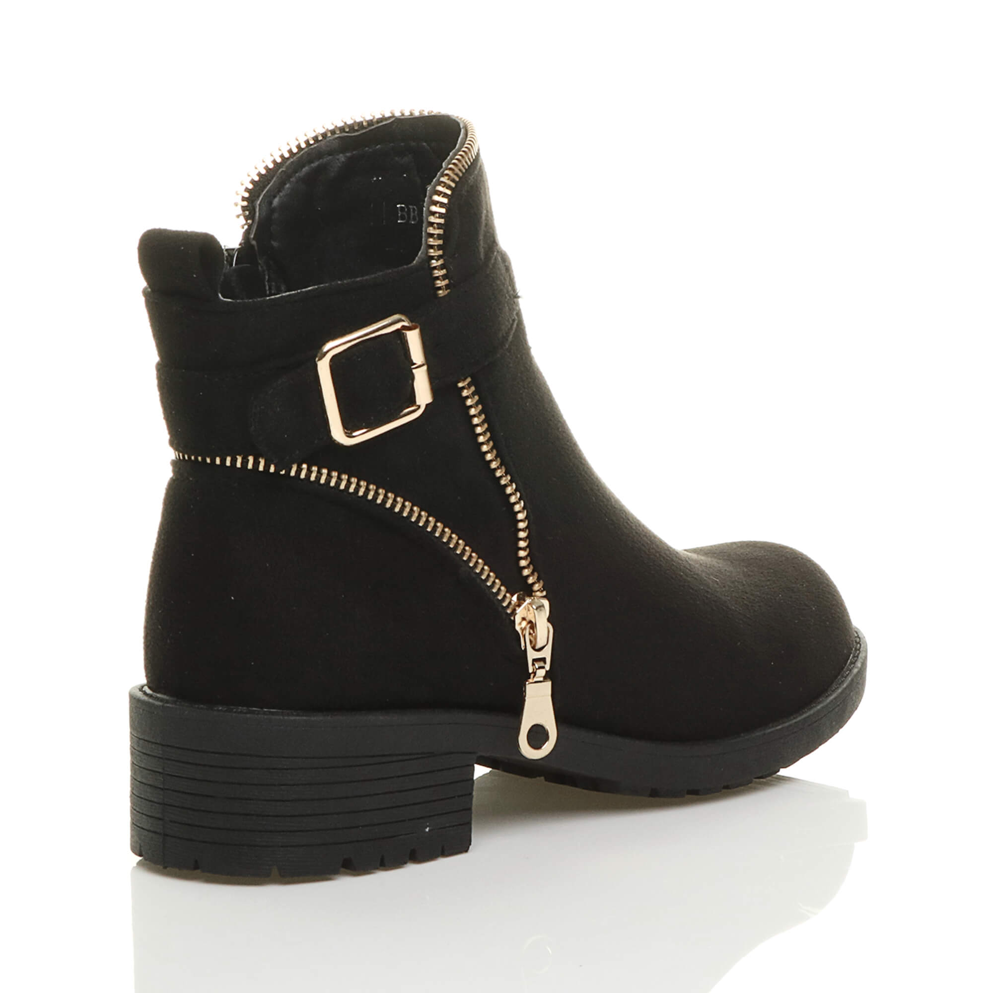 Black Low Heel Gold Zip Ankle Boots, Image 4 of 6