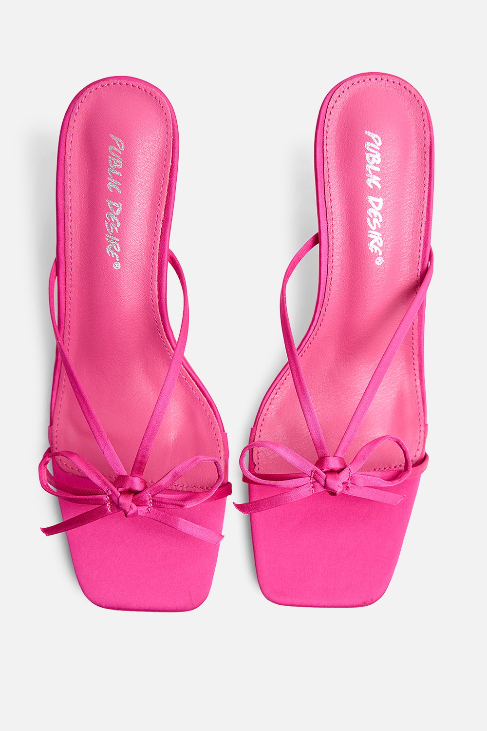 Pink Cindy Hot Pink Satin Strap Bow Mid Heel Mules, Image 2 of 4