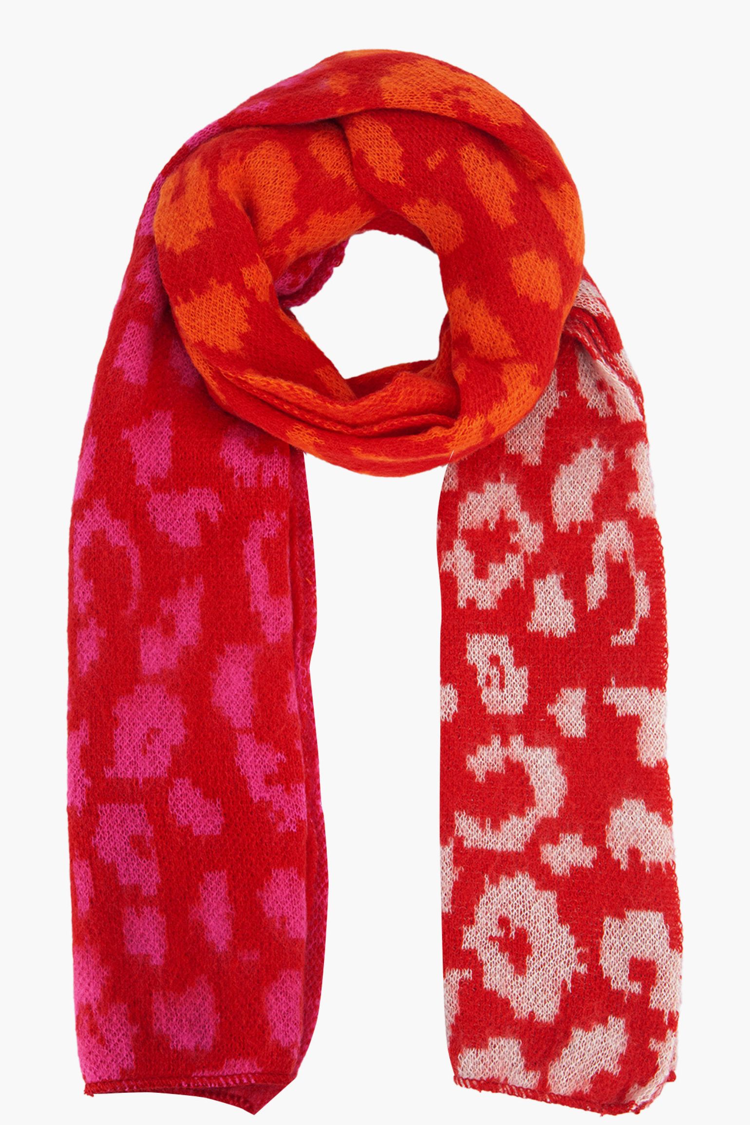 Red Block Leopard Print Winter Scarf, Image 1 of 4