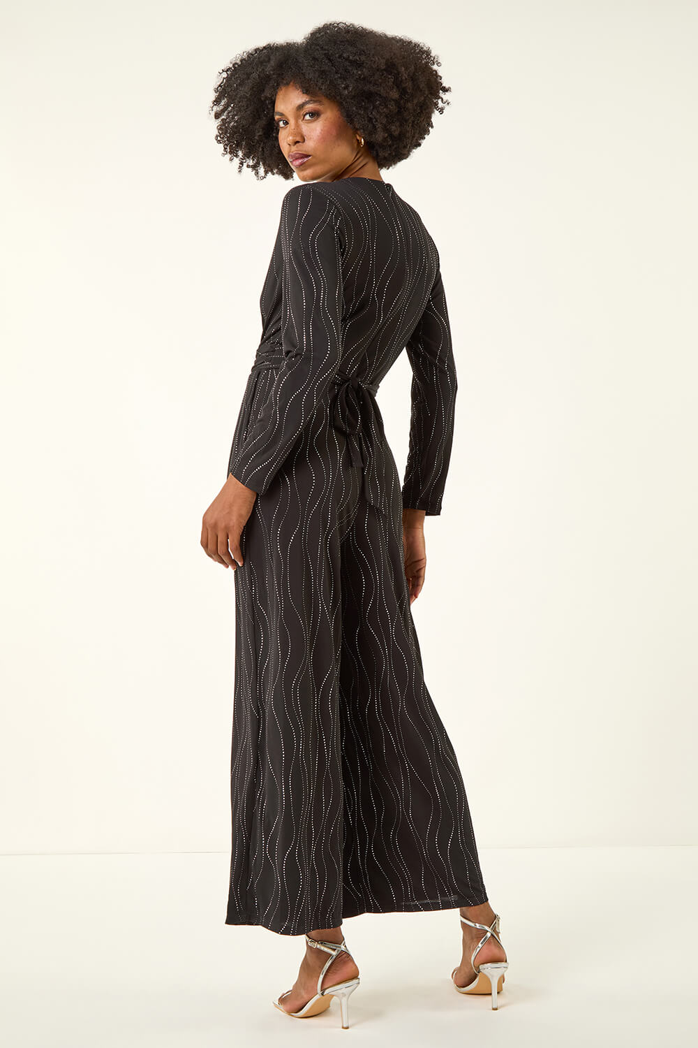 Black Embellished Wide Leg Stretch Jumpsuit , Image 4 of 5