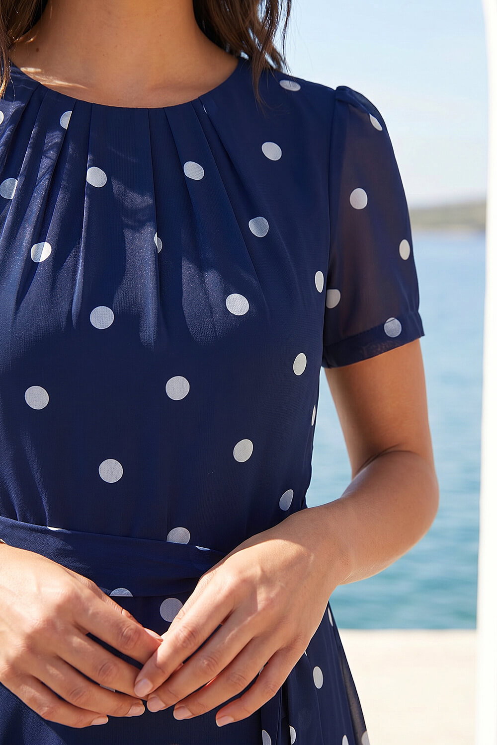 Navy  Polka Dot Fit & Flare Dress, Image 5 of 4