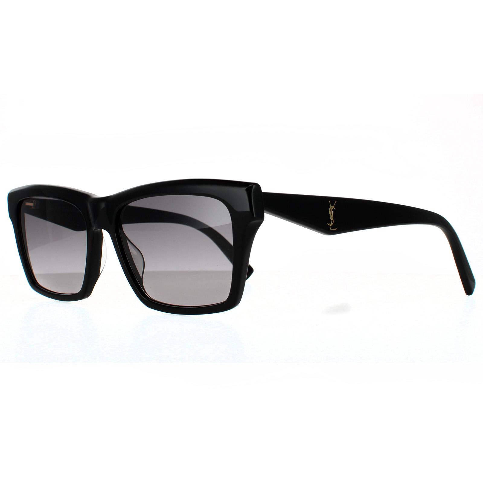 Black Saint Laurent Black Rectangle Unisex Shiny Black Grey Gradient Sunglasses, Image 2 of 4
