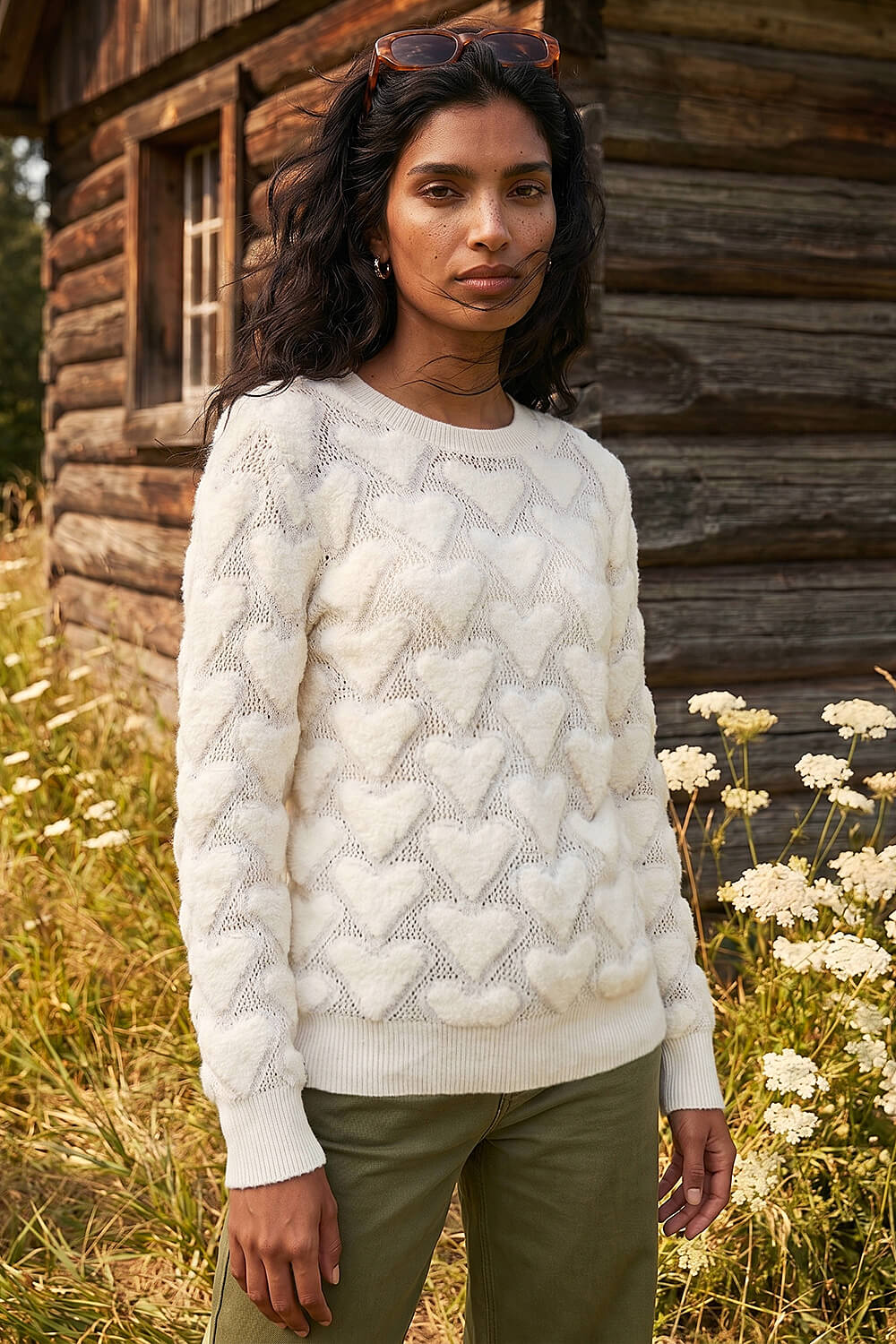 Roman Women's Ivory Heart Detail Knit Jumper Size 18