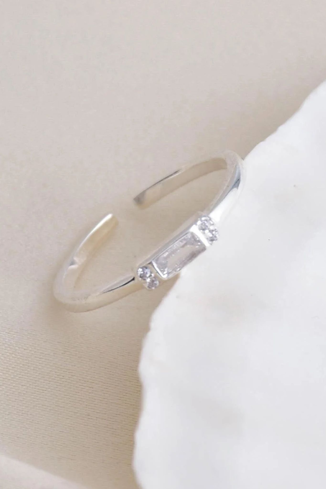 Silver Sterling Silver CZ Baguette Adjustable Ring, Image 1 of 3
