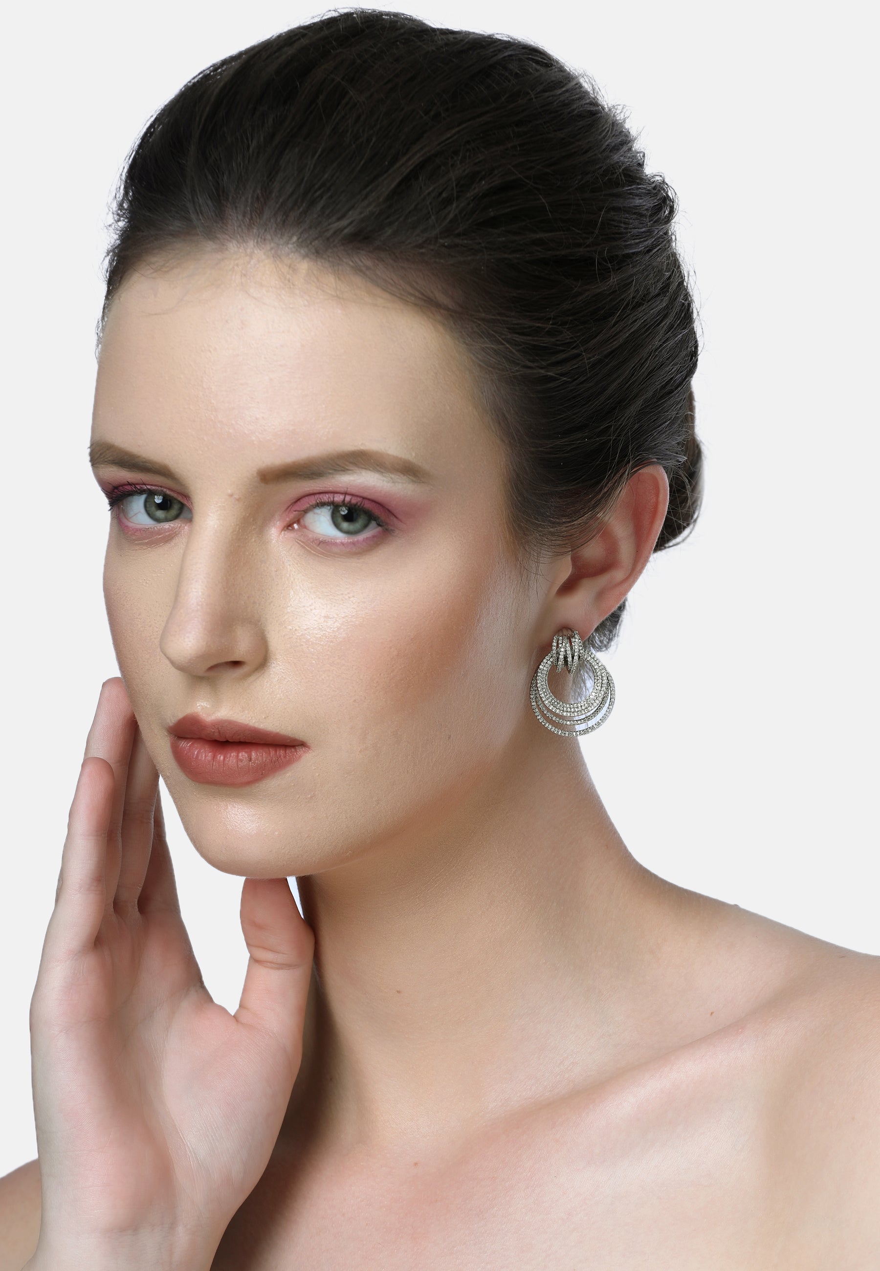 Silver Diva Tripple Layered Hoop Earrings, Image 4 of 5