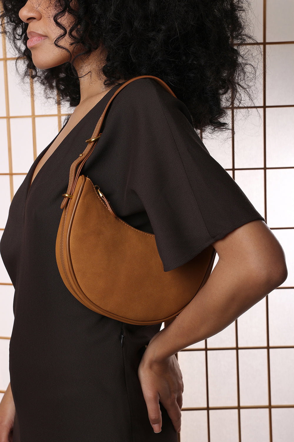 Ivory Where's That From Ivory Pebble Modern Half Moon Shoulder Bag, Image 6 of 6