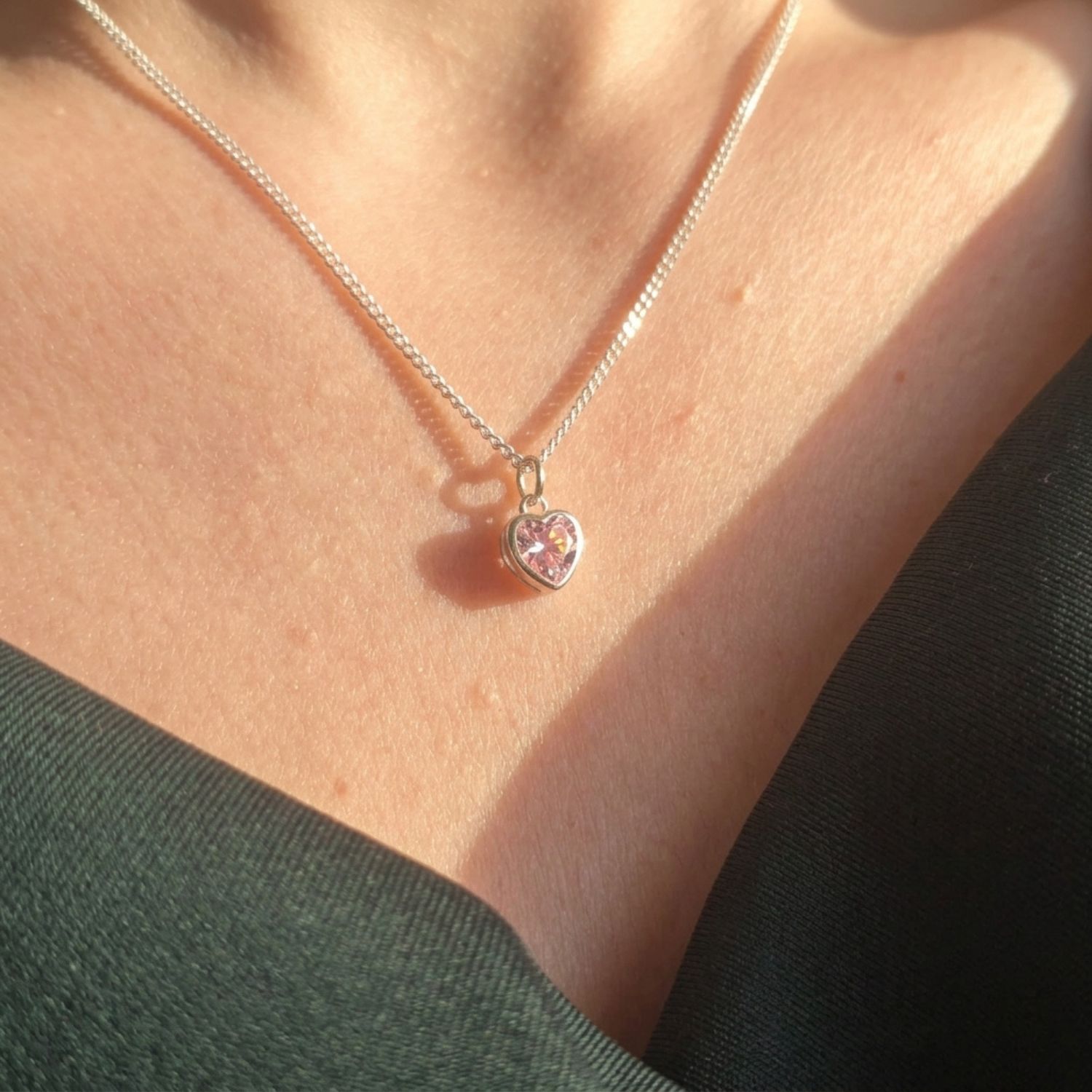 Pink Mini Heart Rose Quartz October Birthstone Necklace, Image 2 of 4