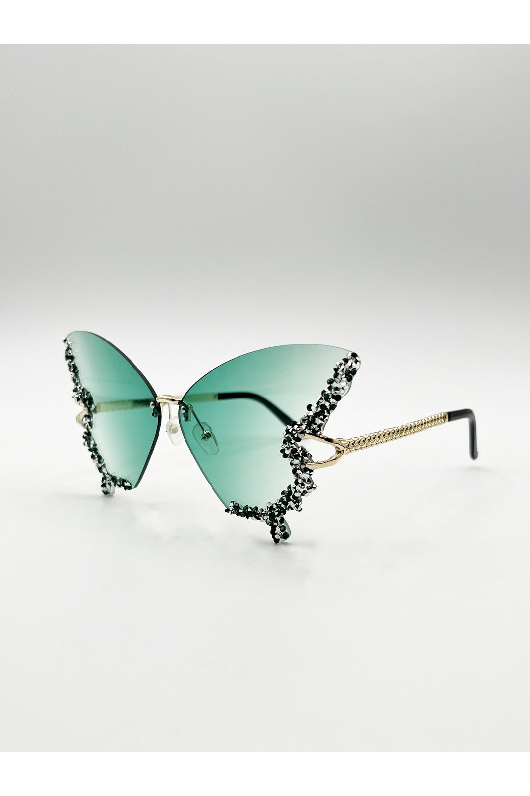 Green SVNX Green Butterfly Shaped Lens with Crystal Detail in Green, Image 2 of 3