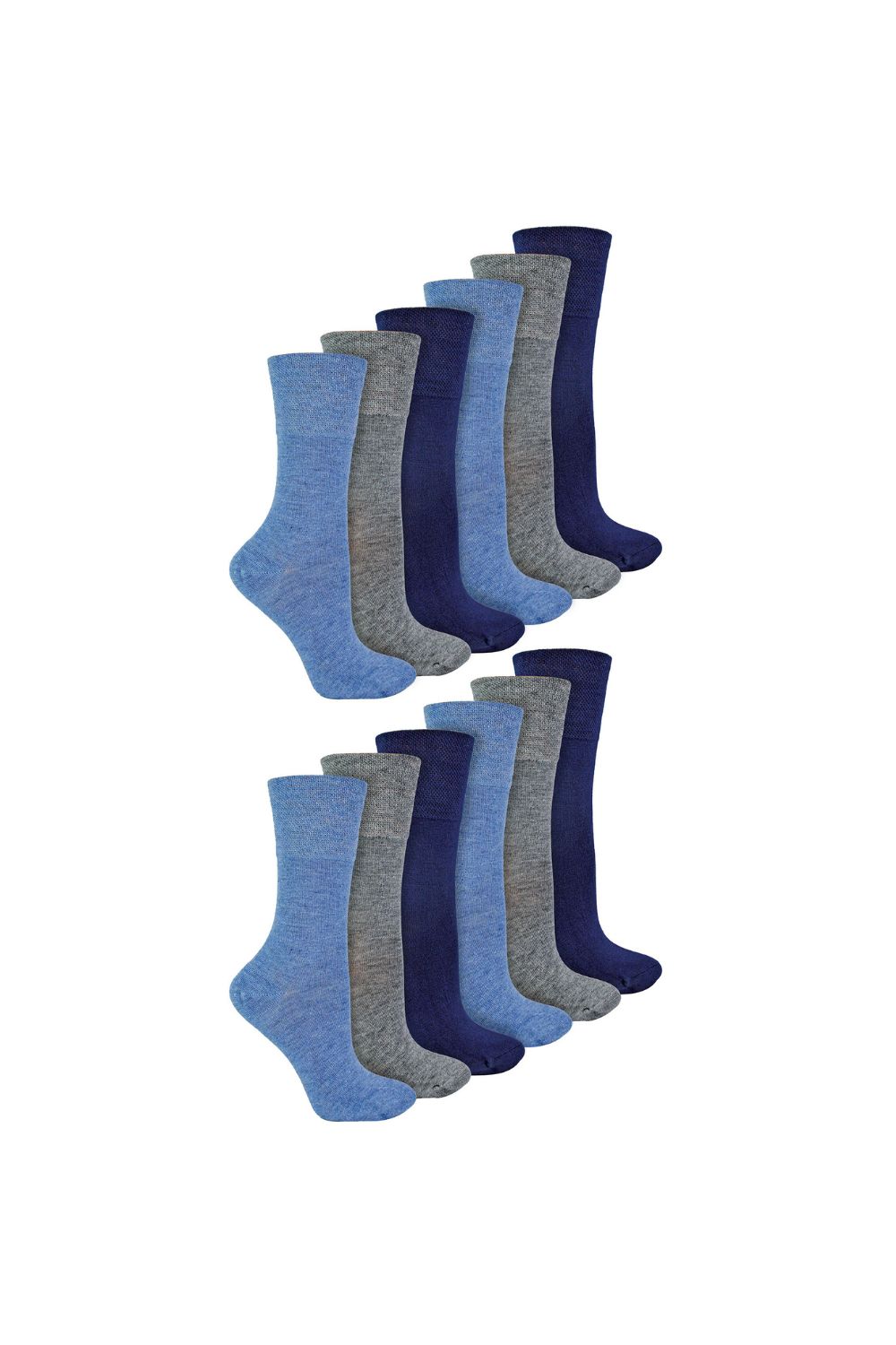 Blue 12 Pairs Diabetic Bamboo Socks, Image 1 of 5