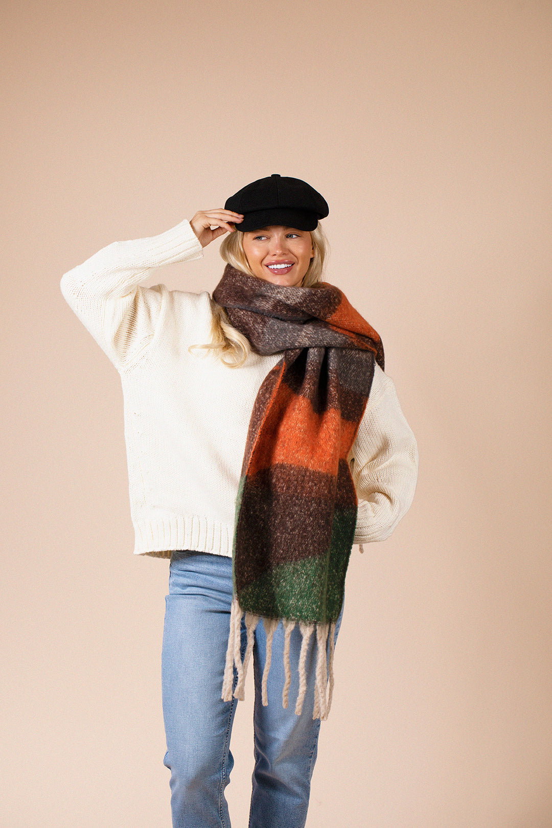 Multi Chunky Scarf With Tassels, Image 3 of 5