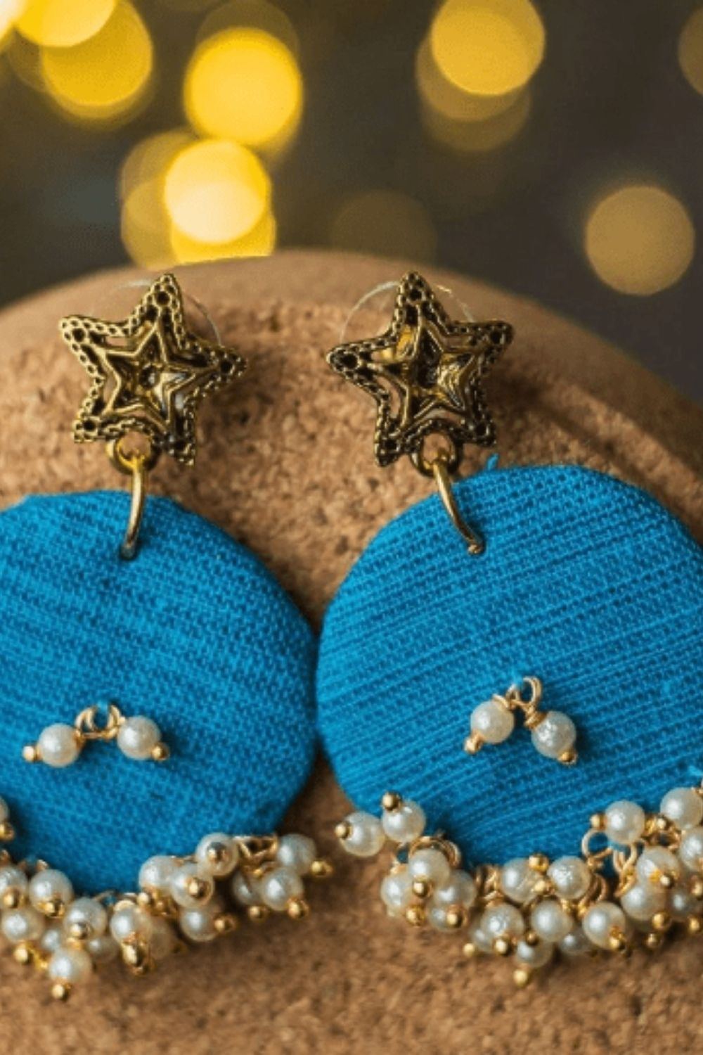 Blue Fabric Poth Earrings, Pearl, Image 2 of 2
