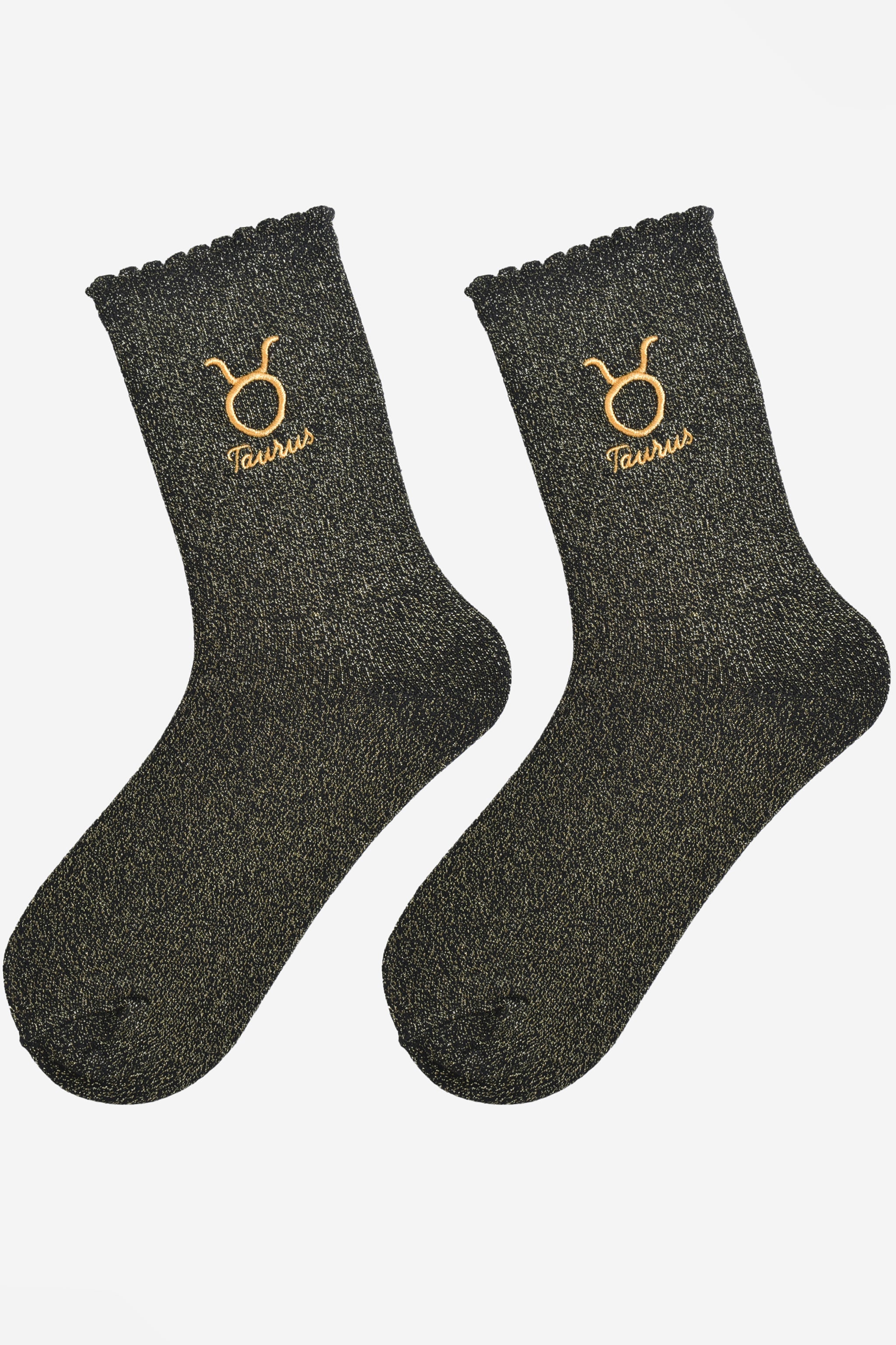Black Embroiderd Taurus Zodiac Glitter Socks, Image 2 of 4
