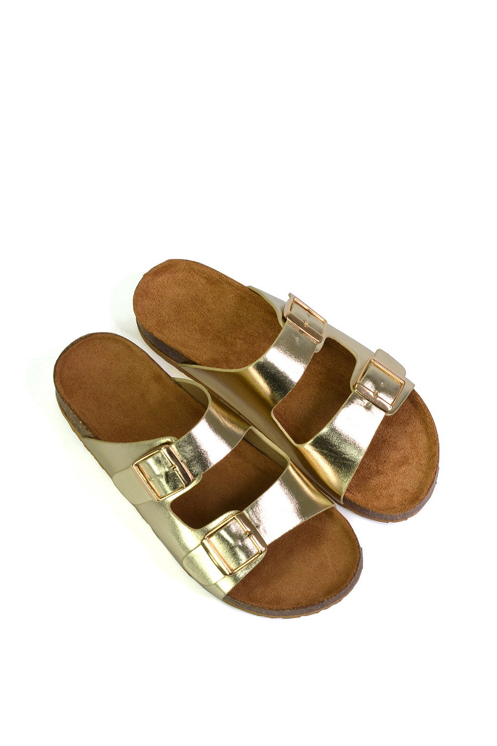 Gold XY LONDON Gold 'Star' Double Strap Buckle Up Summer Slip On Flat Sandals, Image 4 of 5