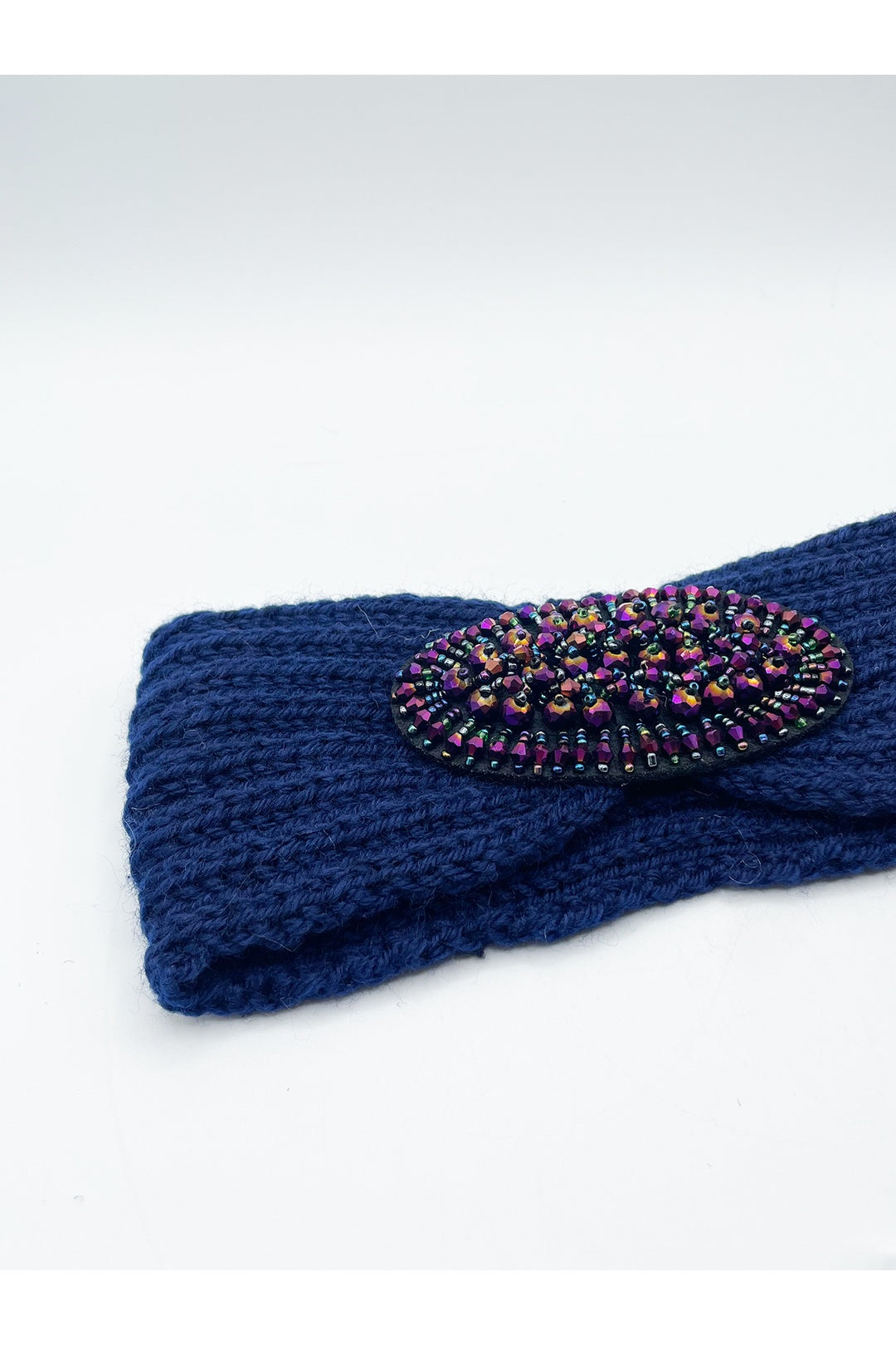 Navy Knit Headband With Purple Jewel, Image 2 of 4