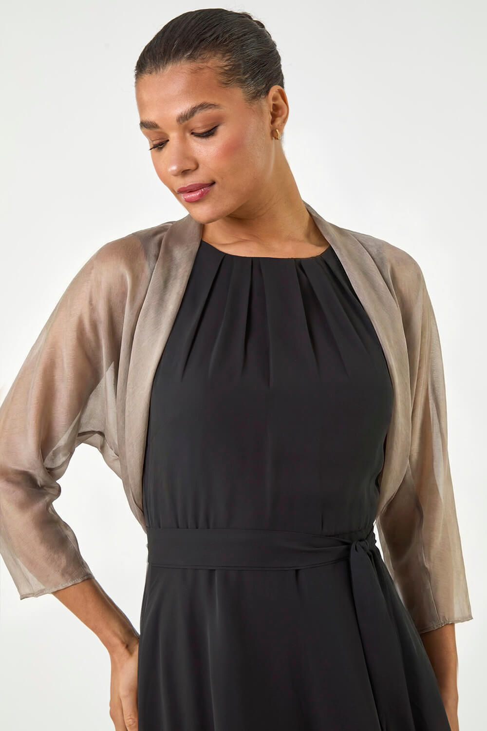 Champagne Ruched Hem Chiffon Bolero, Image 5 of 5