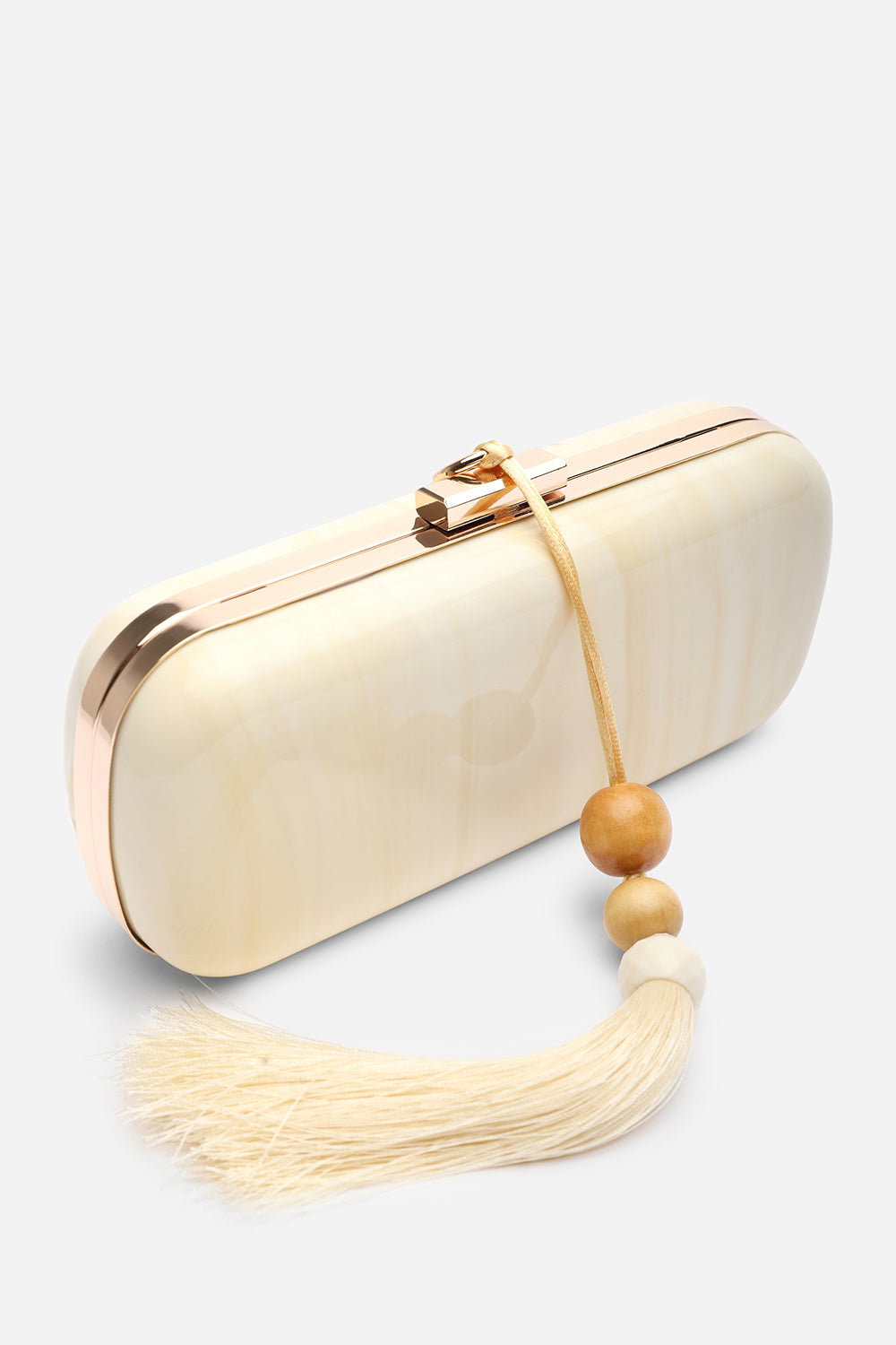 White Falcon Marble Finish Tassel Clutch Bag, Image 4 of 8