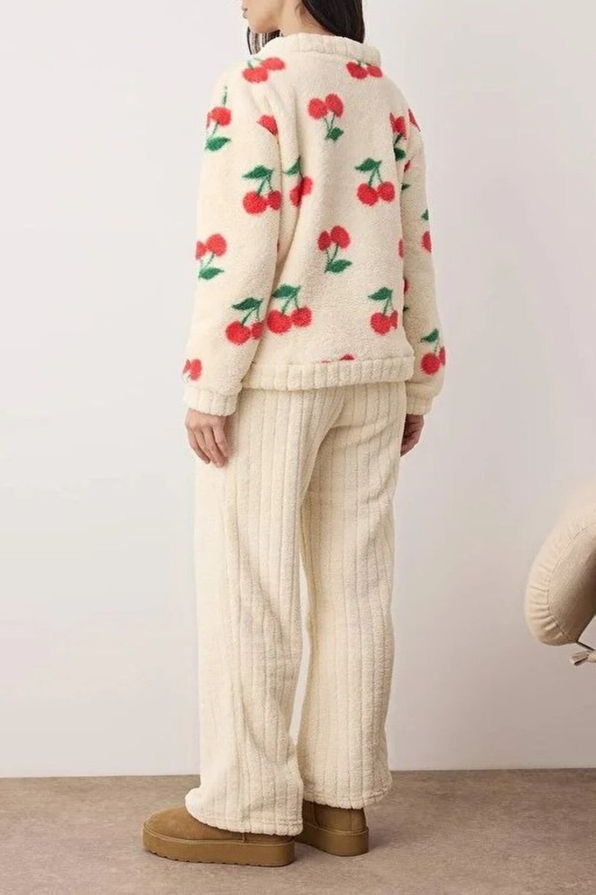 Multi Cherry Print Wellsoft Knit 2 Piece Pyjama Set, Image 2 of 3