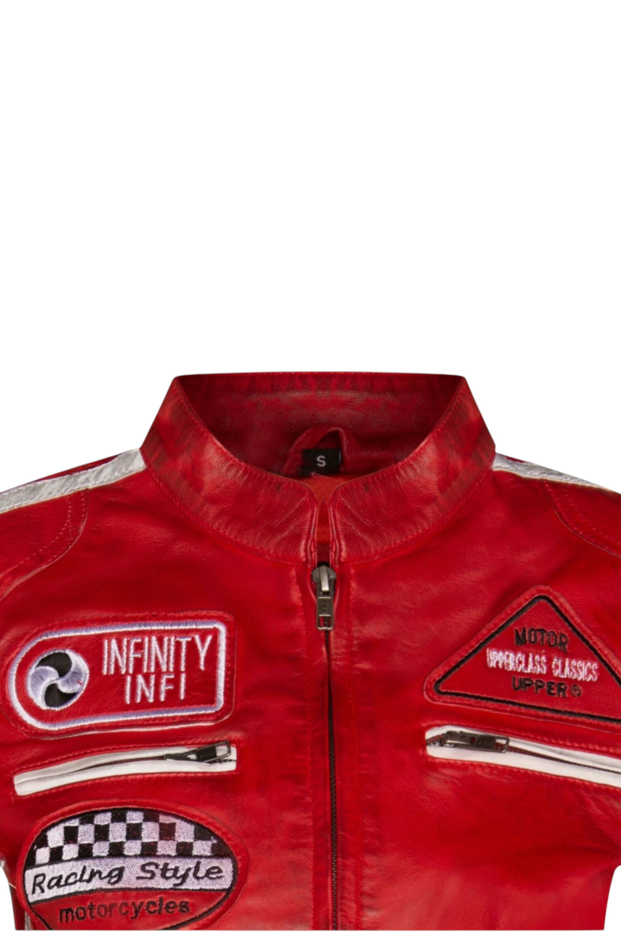 Red Leather Biker Racing Badges Jacket-Dalby, Image 6 of 6