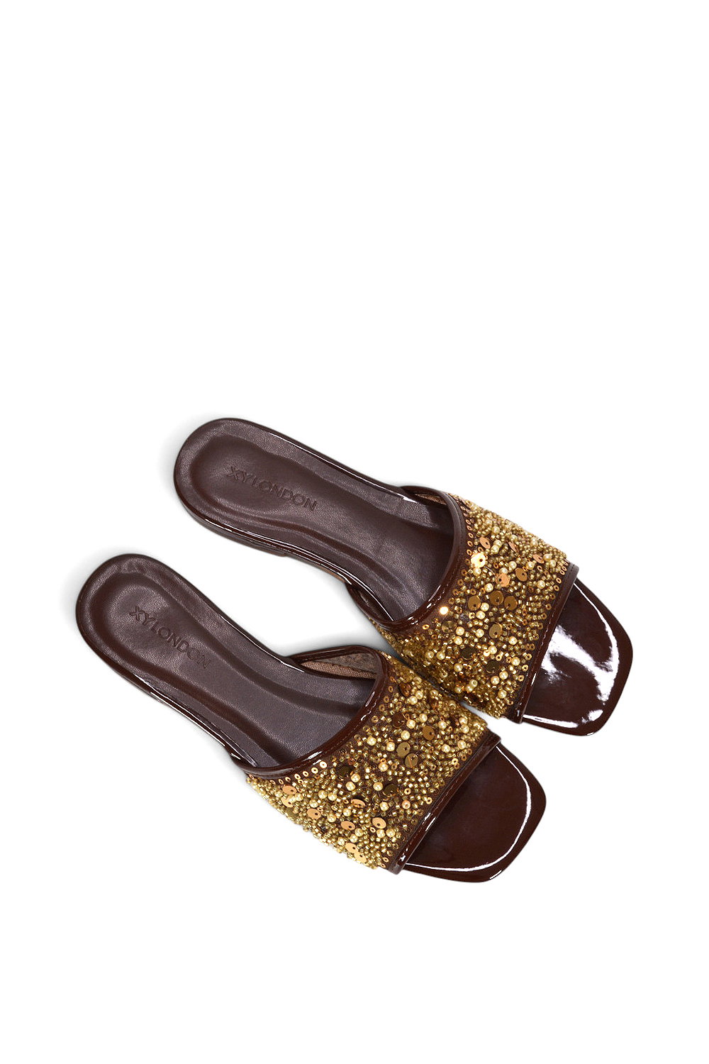 Brown XY LONDON Brown 'Ziva' Embroidered Sequin Slip On Slider Sandals, Image 6 of 6