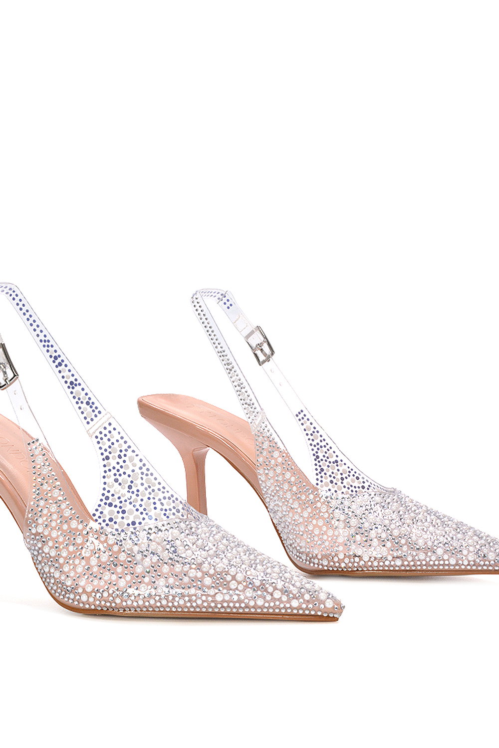 Beige XY LONDON Beige 'Pauline' Perspex Slingback High Heels With Crystal Details, Image 6 of 6