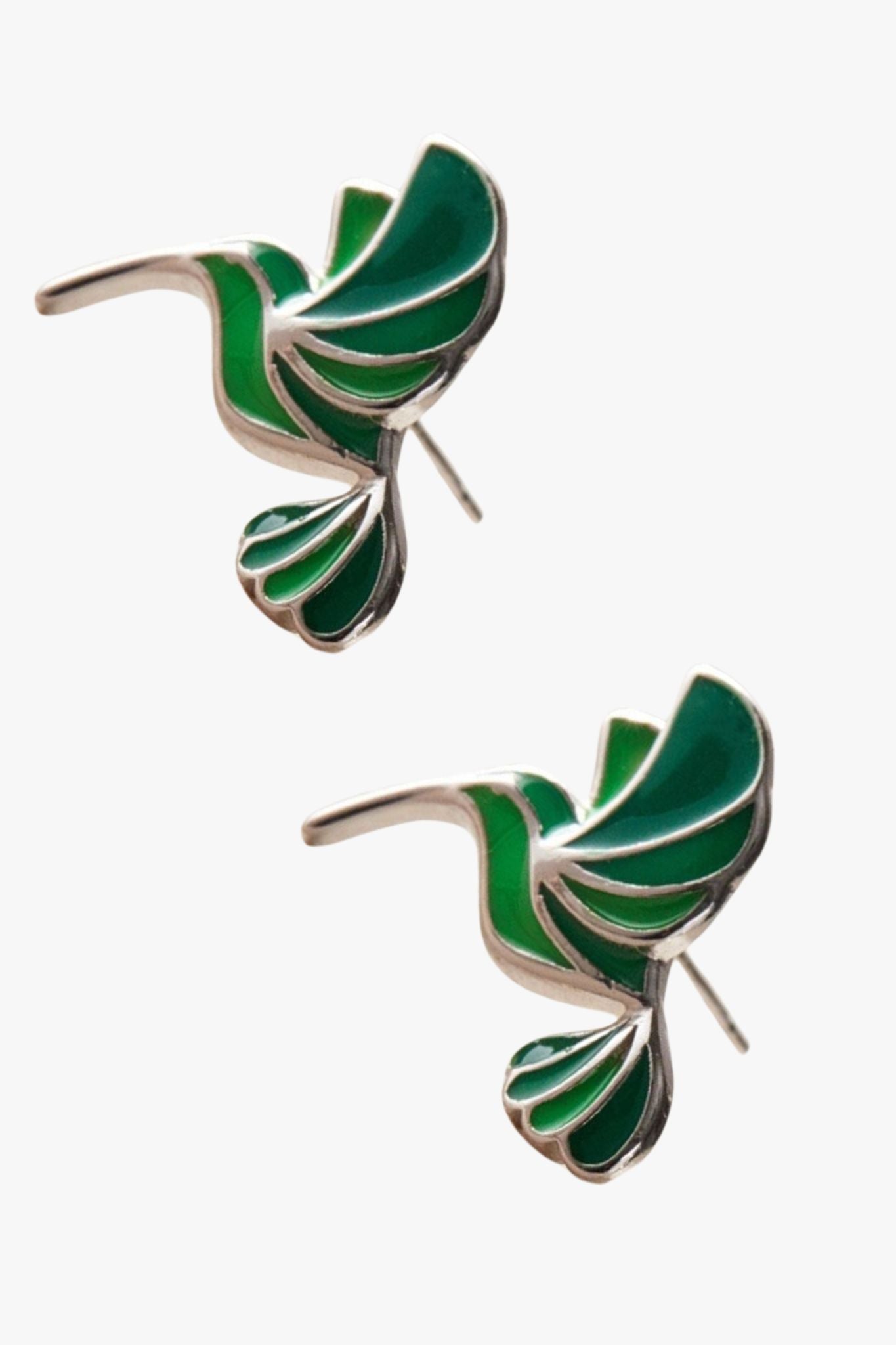 Multi Sterling Silver Green Hummingbird Studs, Image 2 of 2