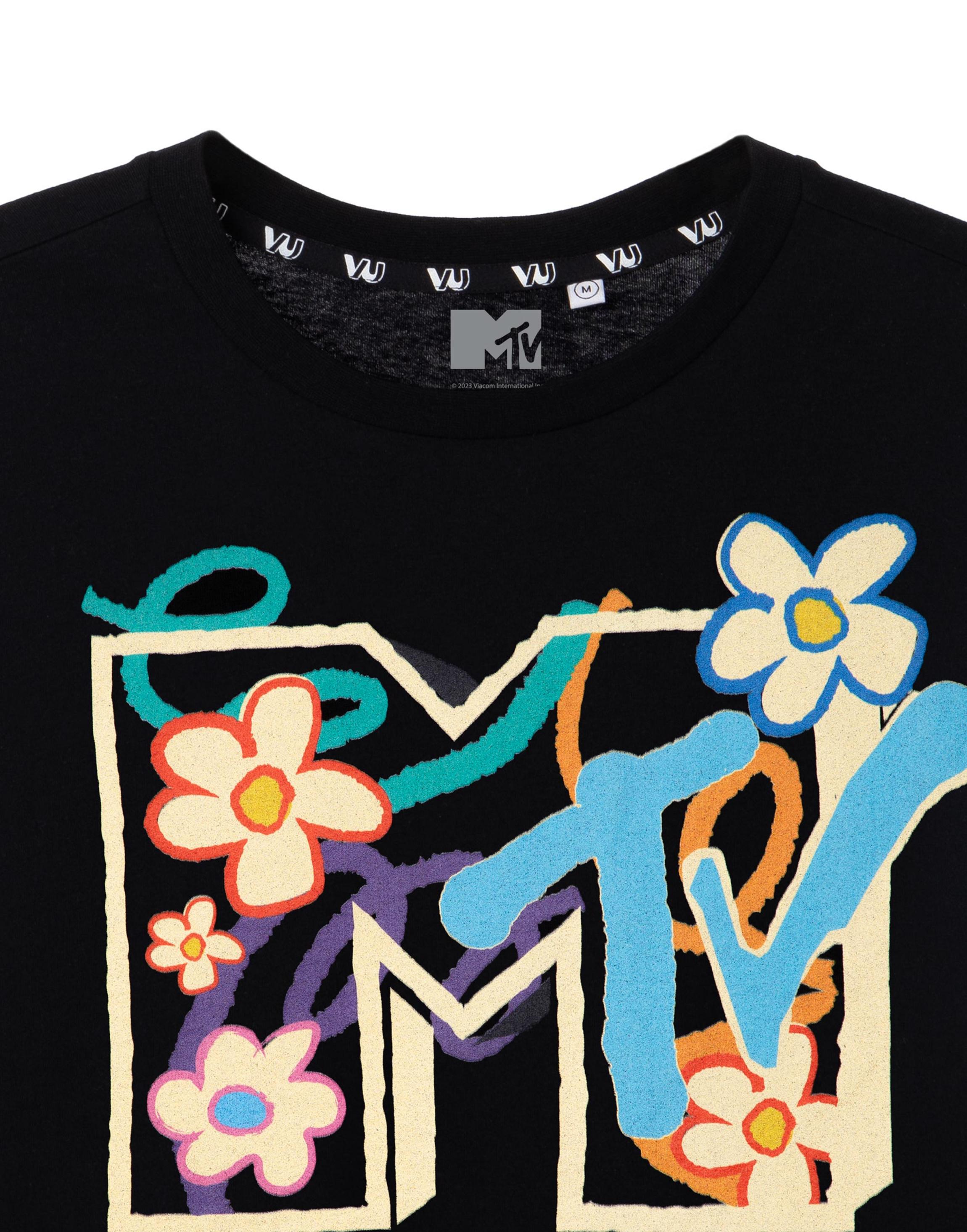 Black MTV Flowers T-Shirt, Image 3 of 6