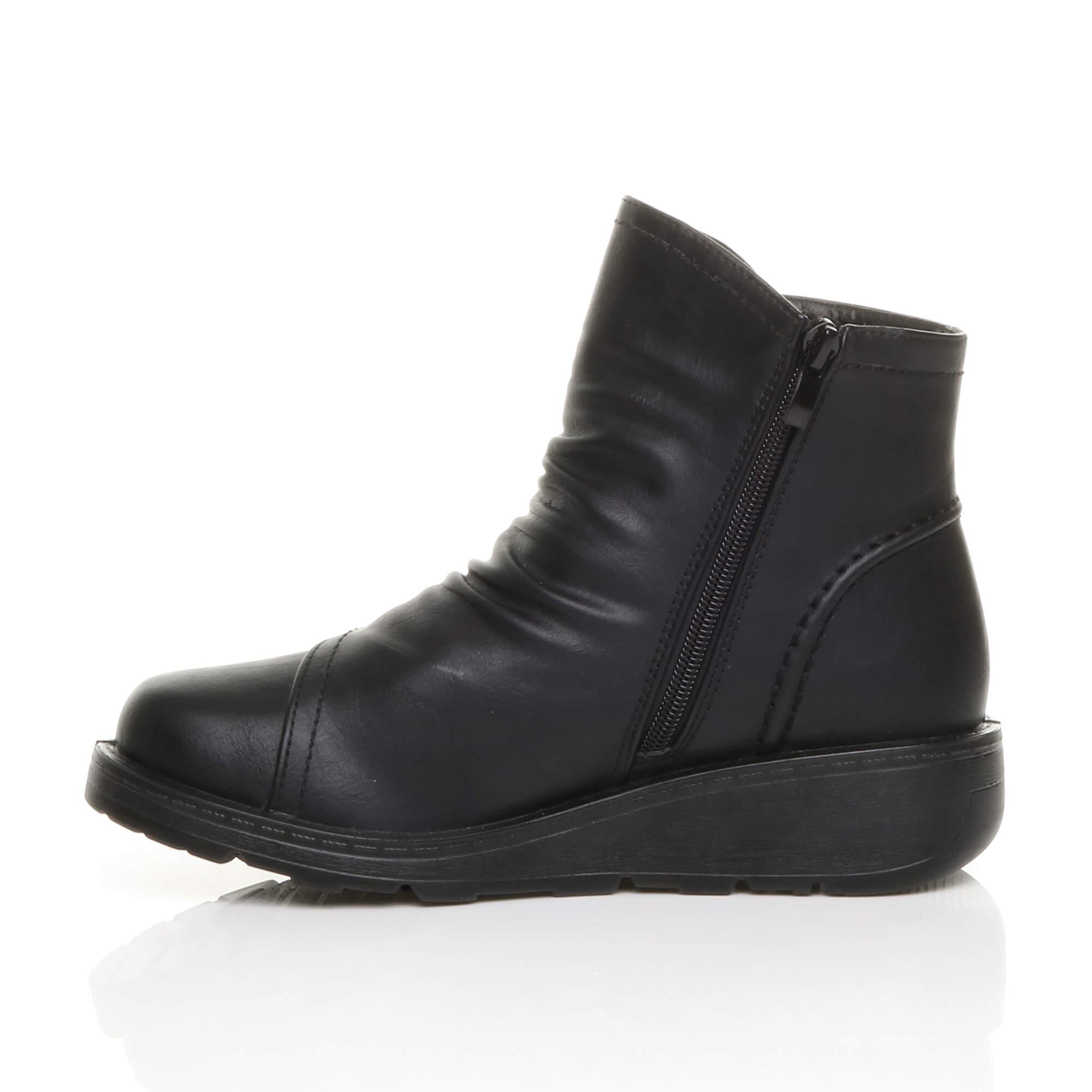 Black AJVANI Black Low Wedge Comfort Button Ankle Boots, Image 3 of 6