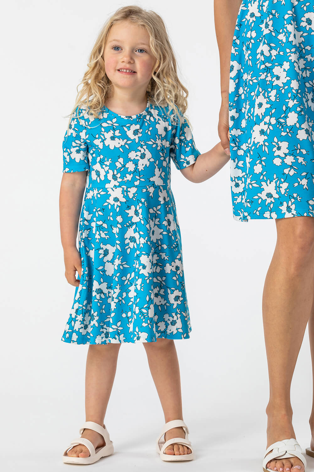 blue puff sleeve babydoll dress Floral Skater Dress Ivory / 3XL main image 1