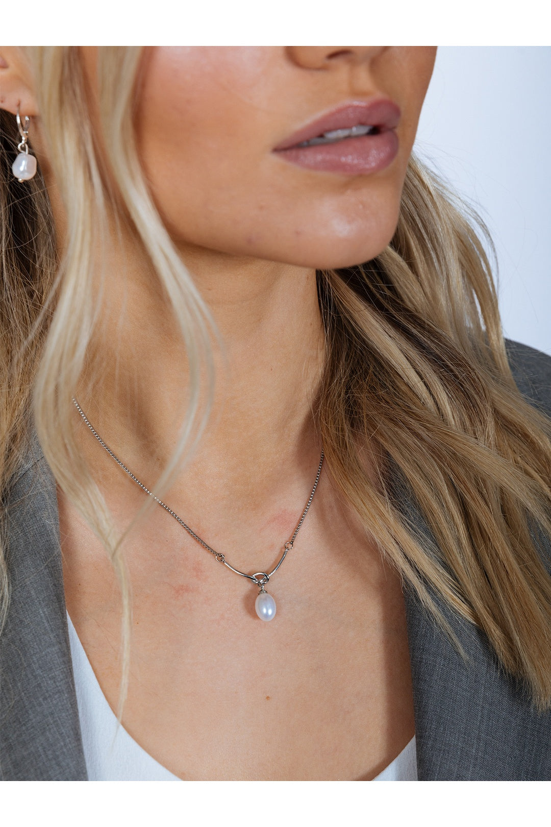 Silver Baroque Oval Pearl Necklace in Silver, Image 1 of 3