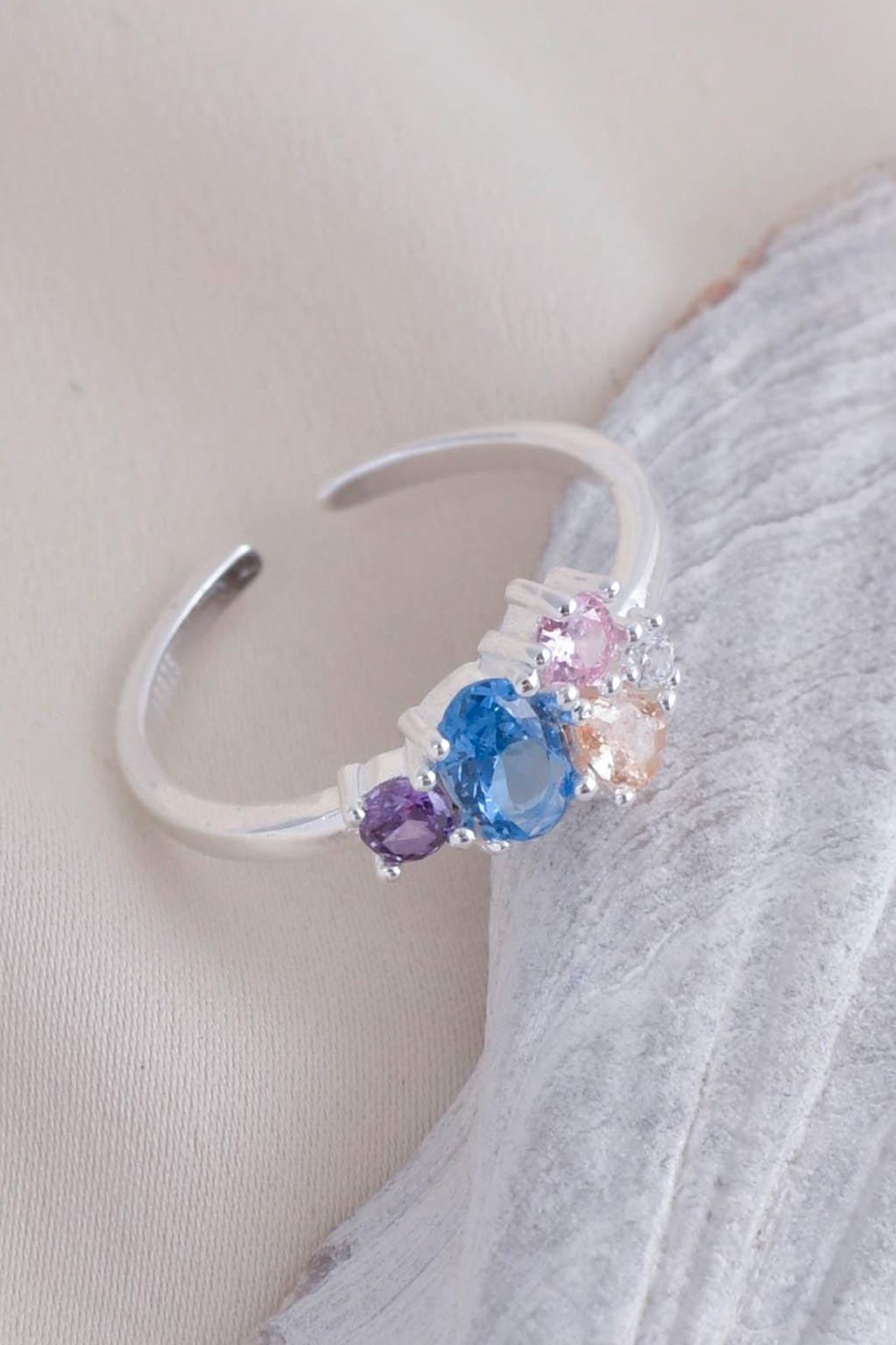 Multi Sterling Silver Colourful CZ One Size Ring, Image 2 of 4