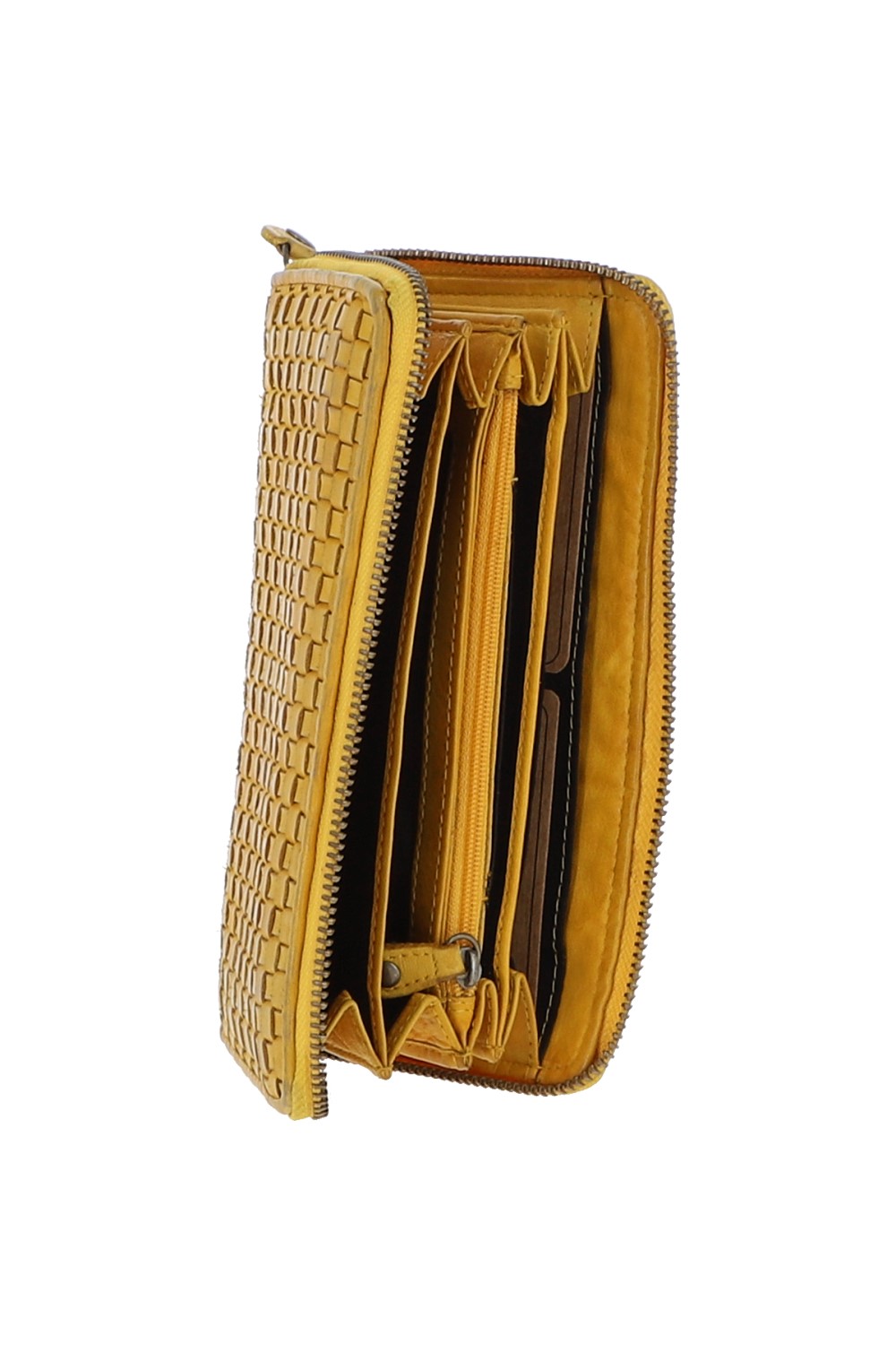 Yellow Vintage Woven Leather Zip Around Large 10 Card Coin Note Purse, Image 4 of 4