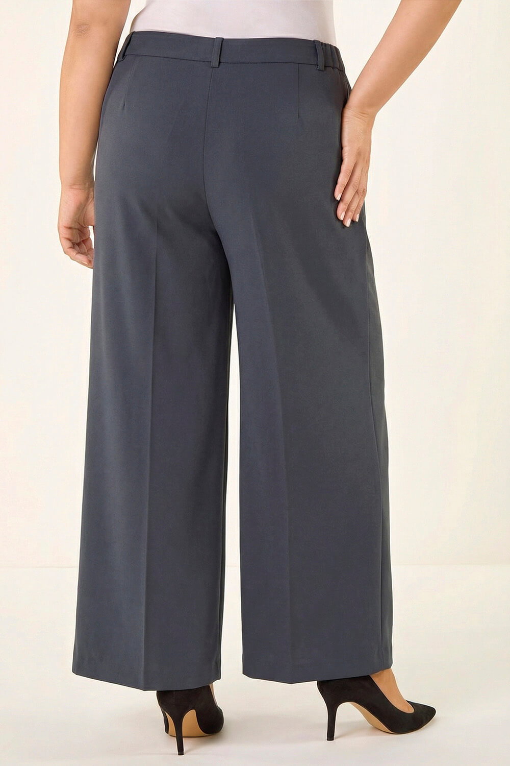 Dark Grey Curve Tailored Wide Leg Stretch Trouser, Image 4 of 5