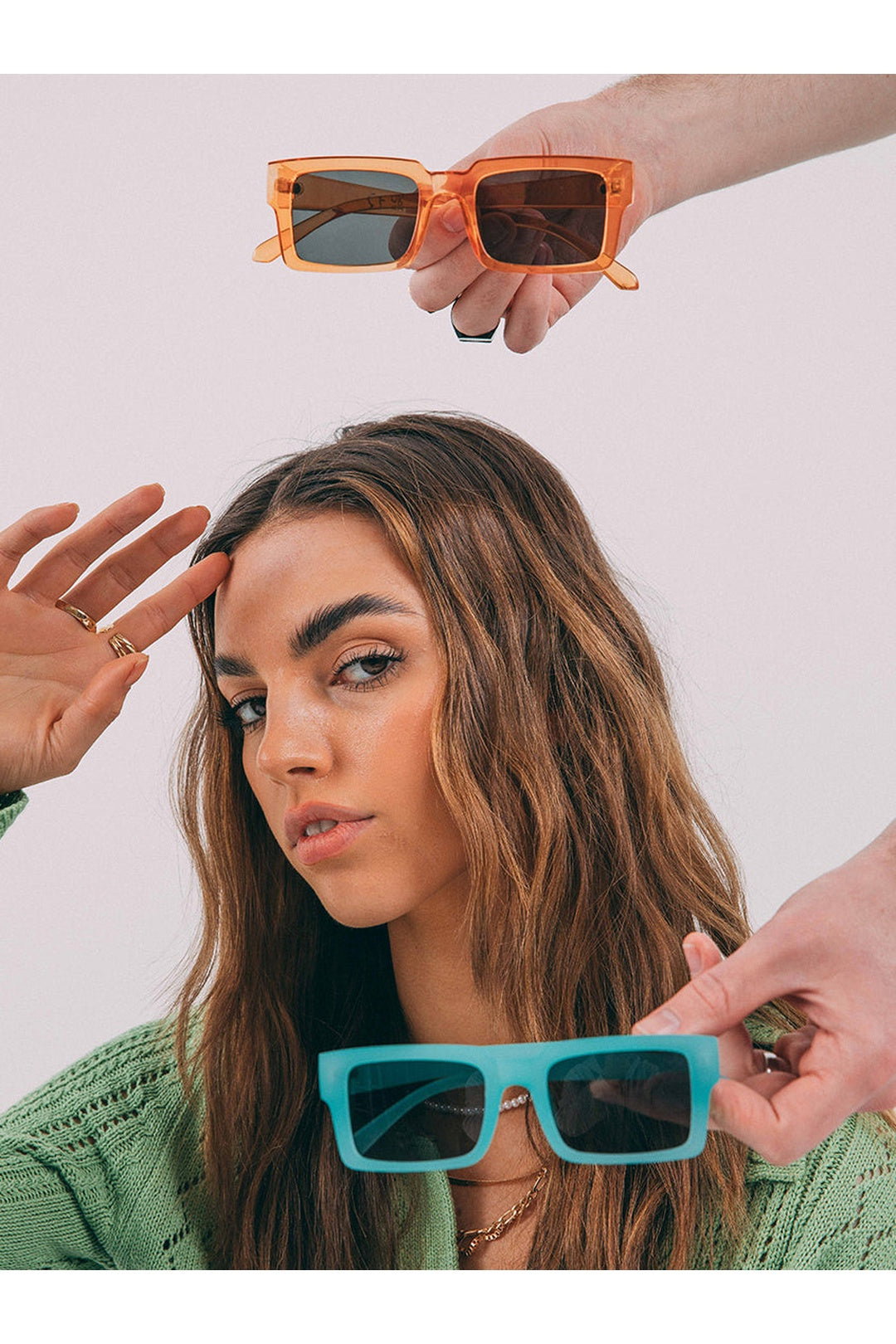 Mint Square Matte Crystal Frame Sunglasses, Image 2 of 6
