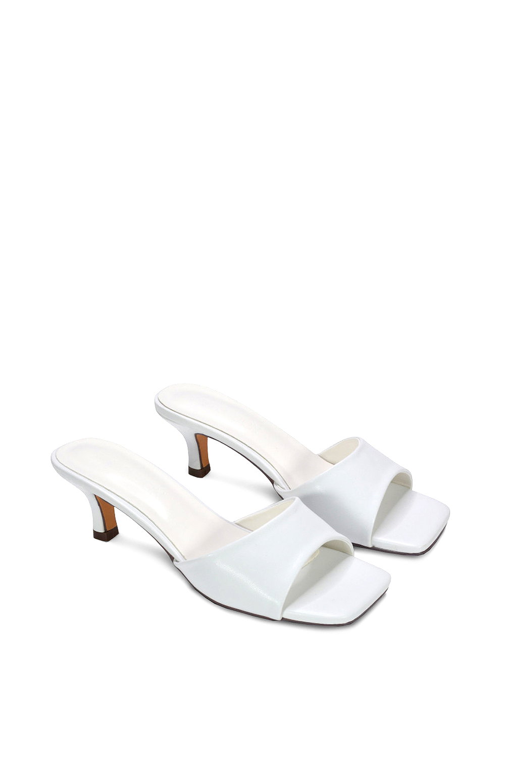 White XY LONDON White 'Pearl' Square Toe Stiletto Kitten Heel Mule Sandals, Image 5 of 6