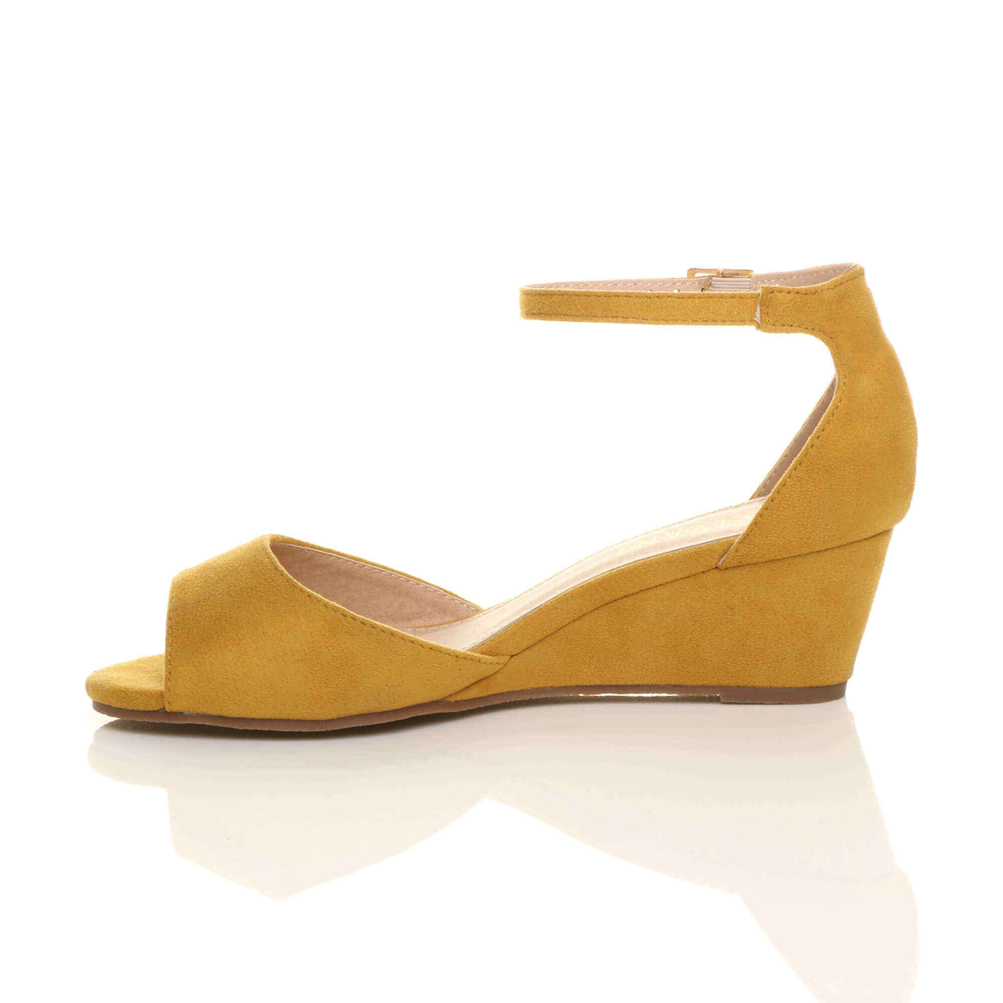 Yellow AJVANI Yellow Mid Wedge Heel Ankle Strap Sandals, Image 3 of 5
