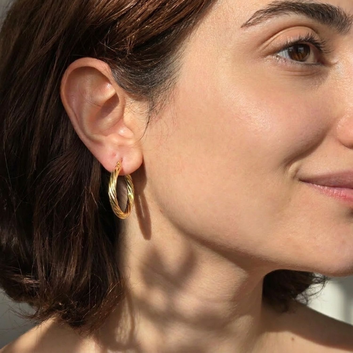 Gold 24ct Gold Vermeil Circle Rope Textured Earrings, Image 2 of 3