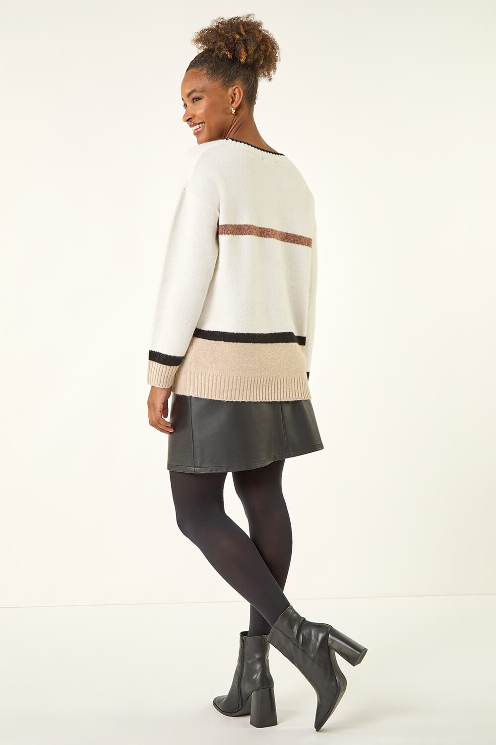 Ivory Colour Block Stripe Knit Jumper , Image 4 of 5