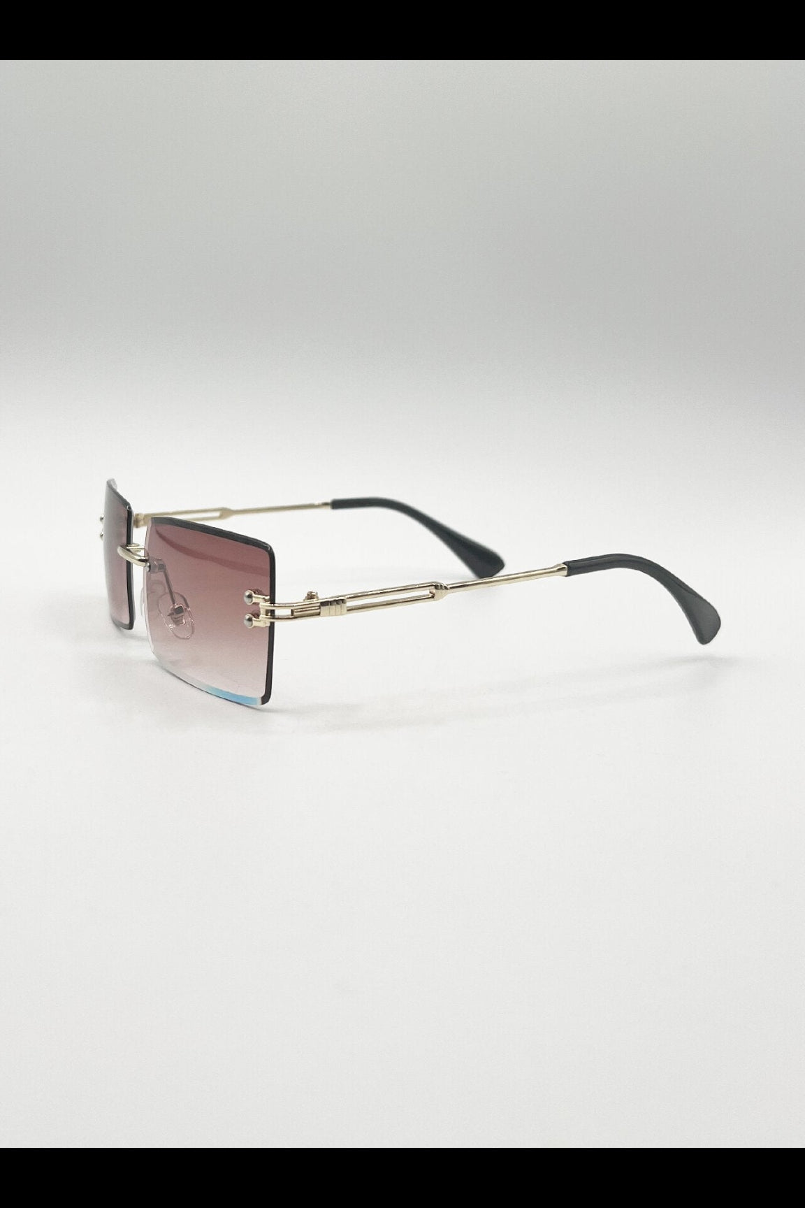 Brown Rimless Rectangle Sunglasses in Brown, Image 3 of 6