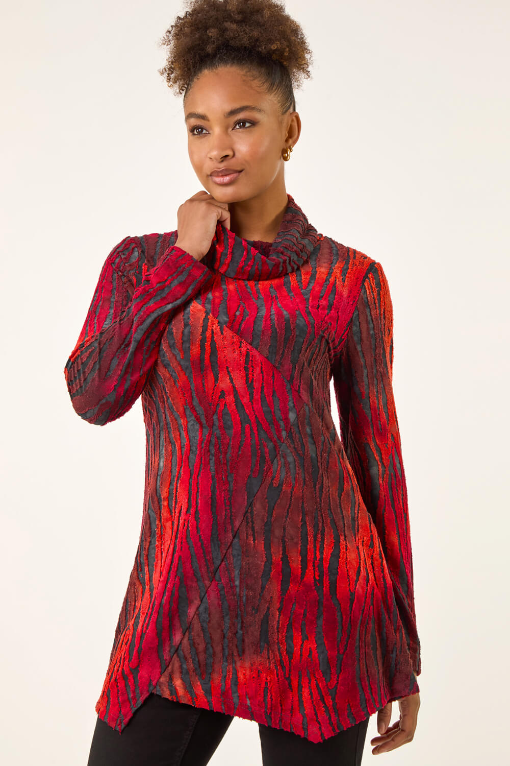 Red Zebra Print Burnout Tunic Top, Image 5 of 5