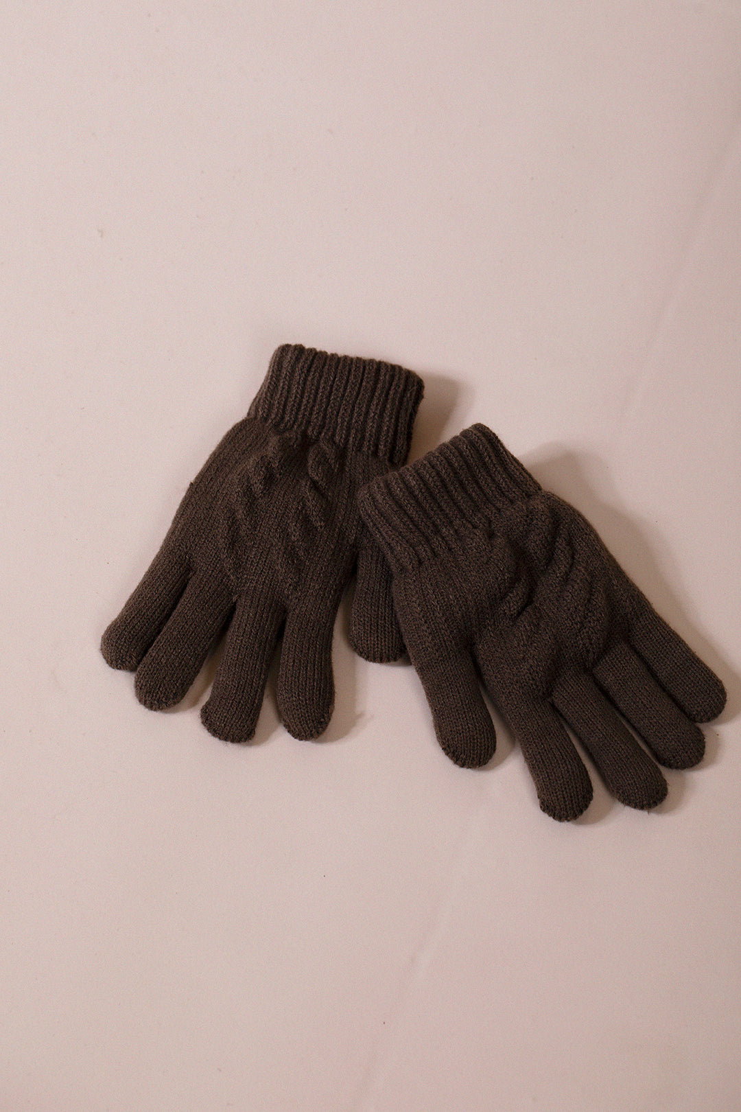 Brown SVNX Brown Touch Screen Cable Knit Gloves - Fleece Lined, Image 2 of 4