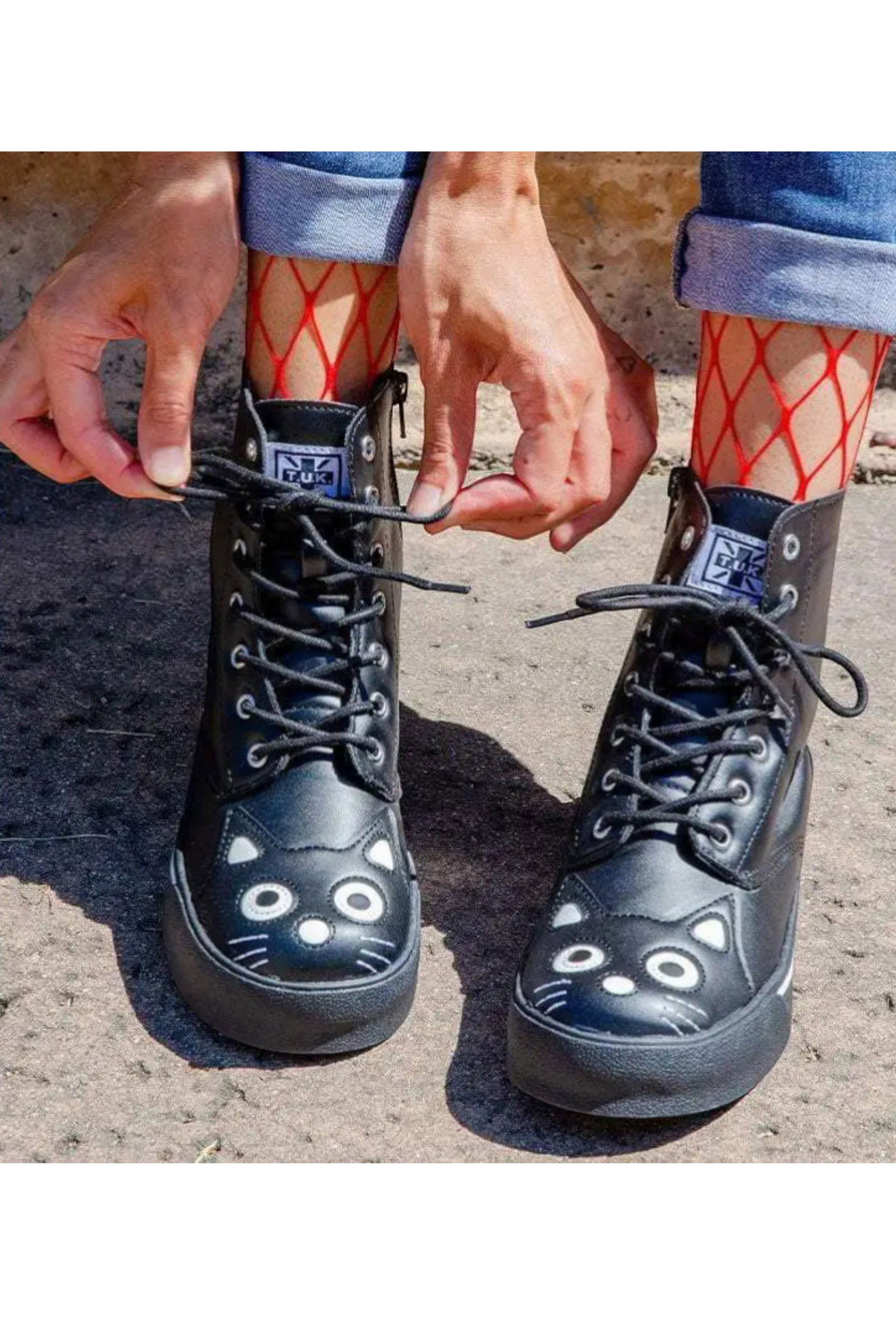 Black Kitty Faux Leather Combat Sneaker Boots, Image 8 of 8