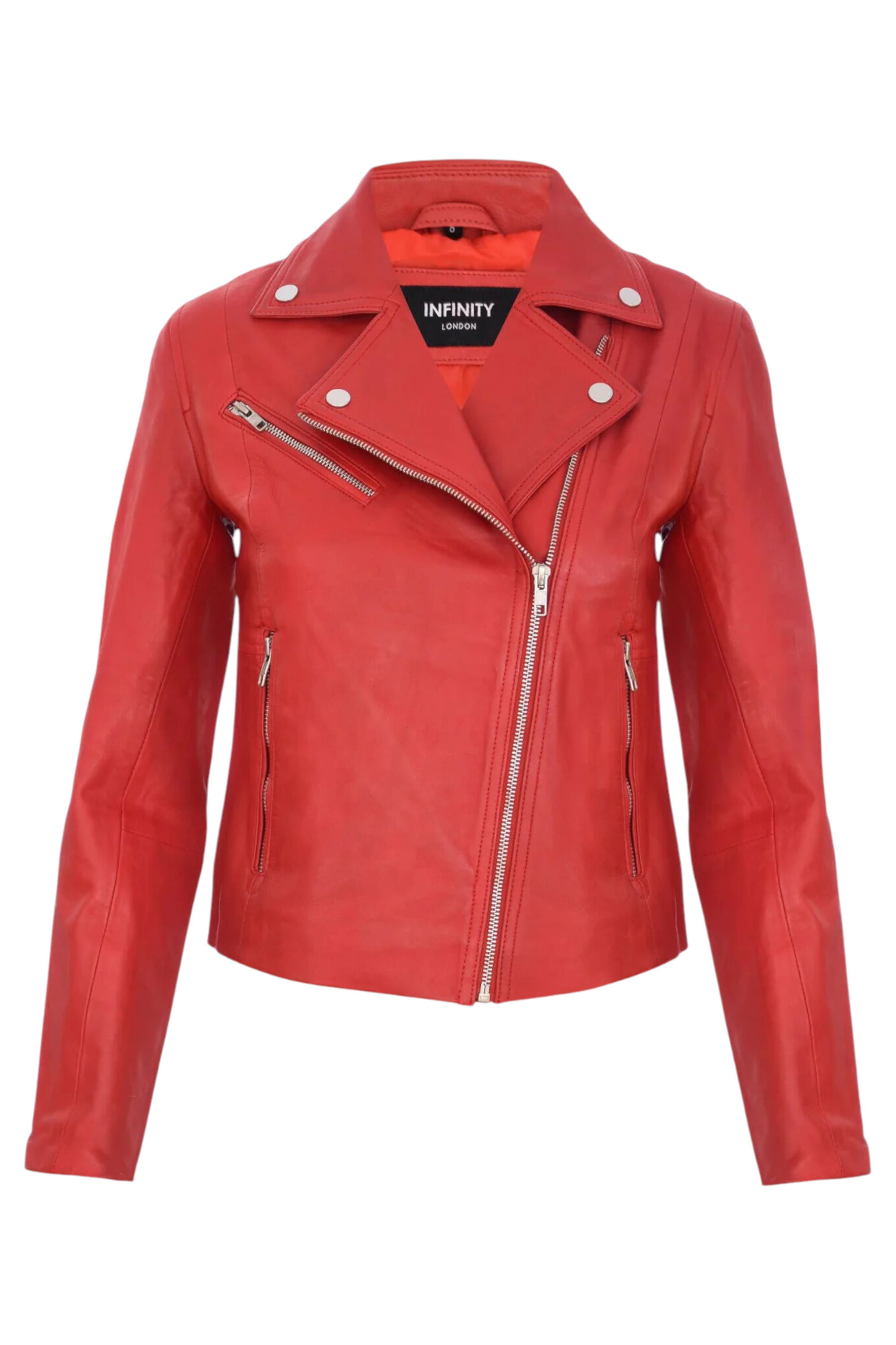 Red Womens Leather Biker Jacket-Matlock, Image 1 of 4