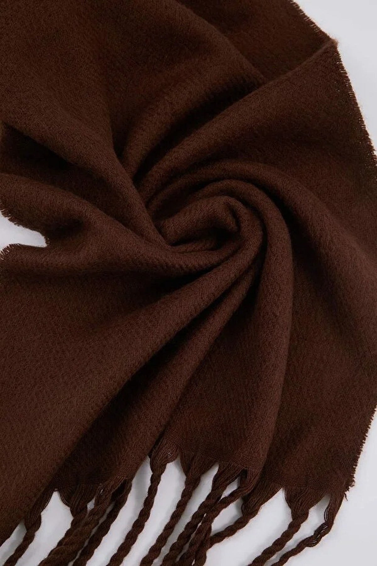 Brown Tassel Trim Soft Knit Oversized Winter Scarf, Image 2 of 2