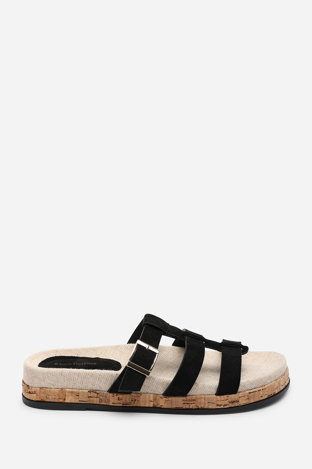 Black Where's That From Black Bambi Multi Strap Footbed Sandal, Image 3 of 6