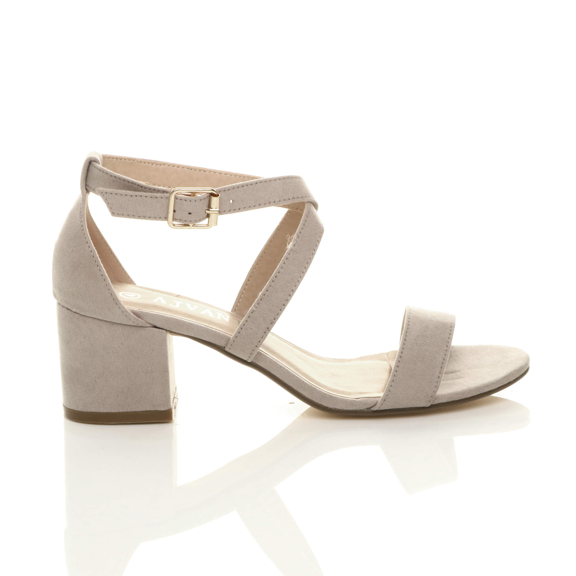 Grey AJVANI Grey Mid Block Heel Crossed Straps Sandals, Image 2 of 6