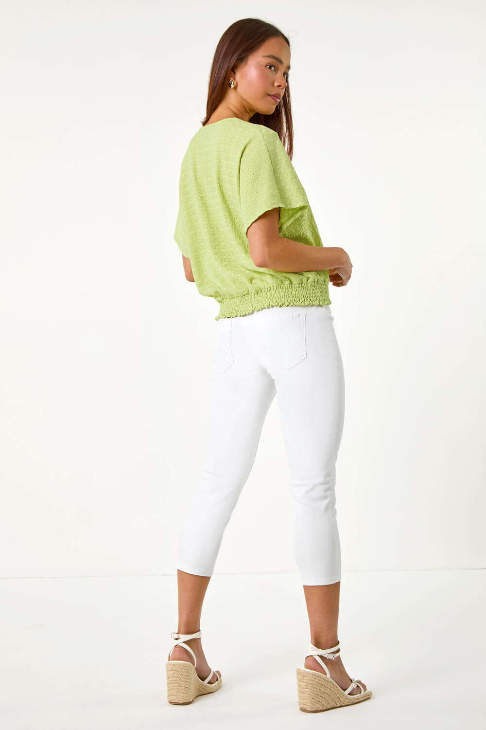 Sage Petite Textured Shirred V-Neck Stretch Top, Image 4 of 5