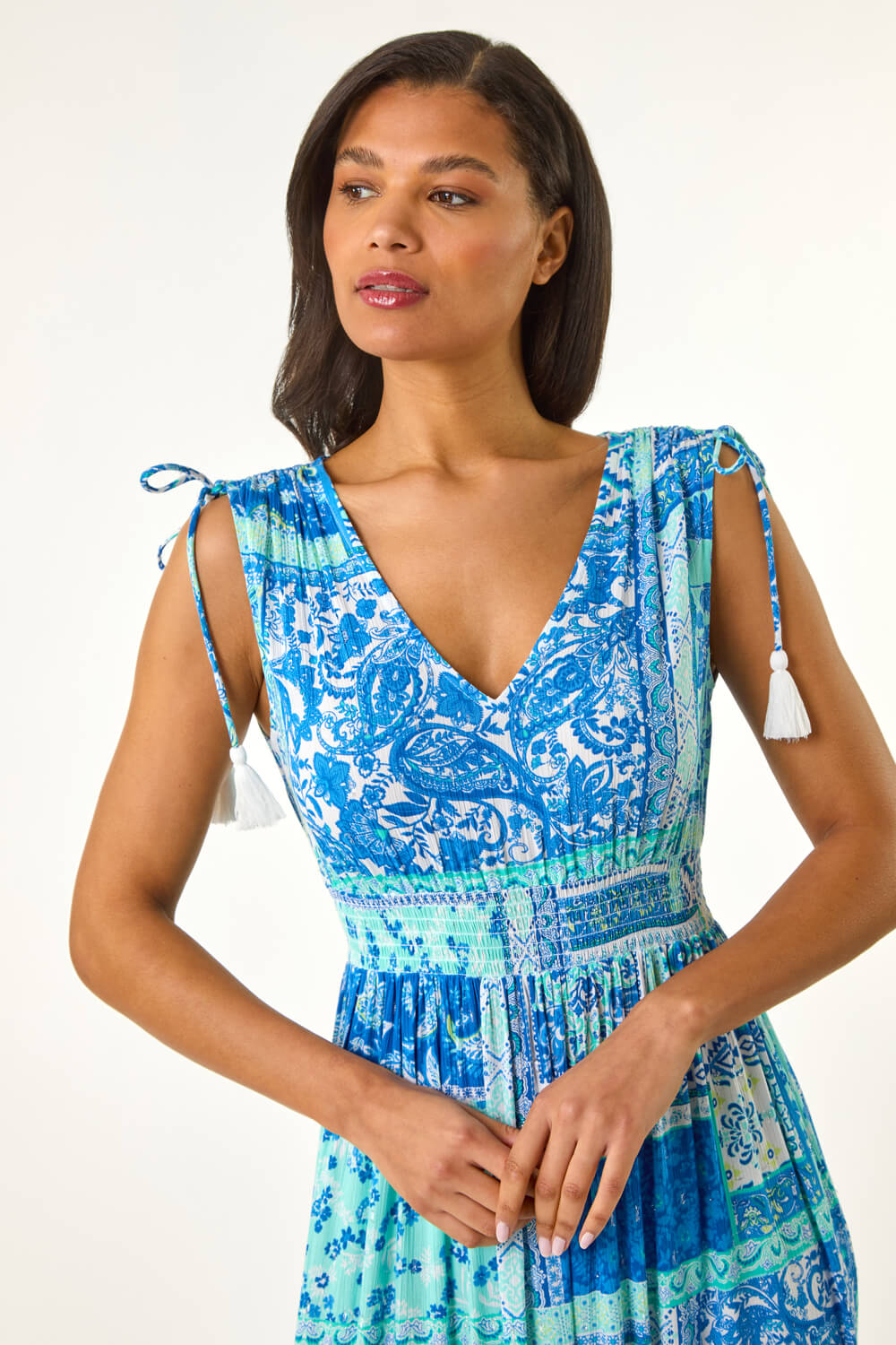 Light Blue Patchwork Shimmer Maxi Dress, Image 5 of 5