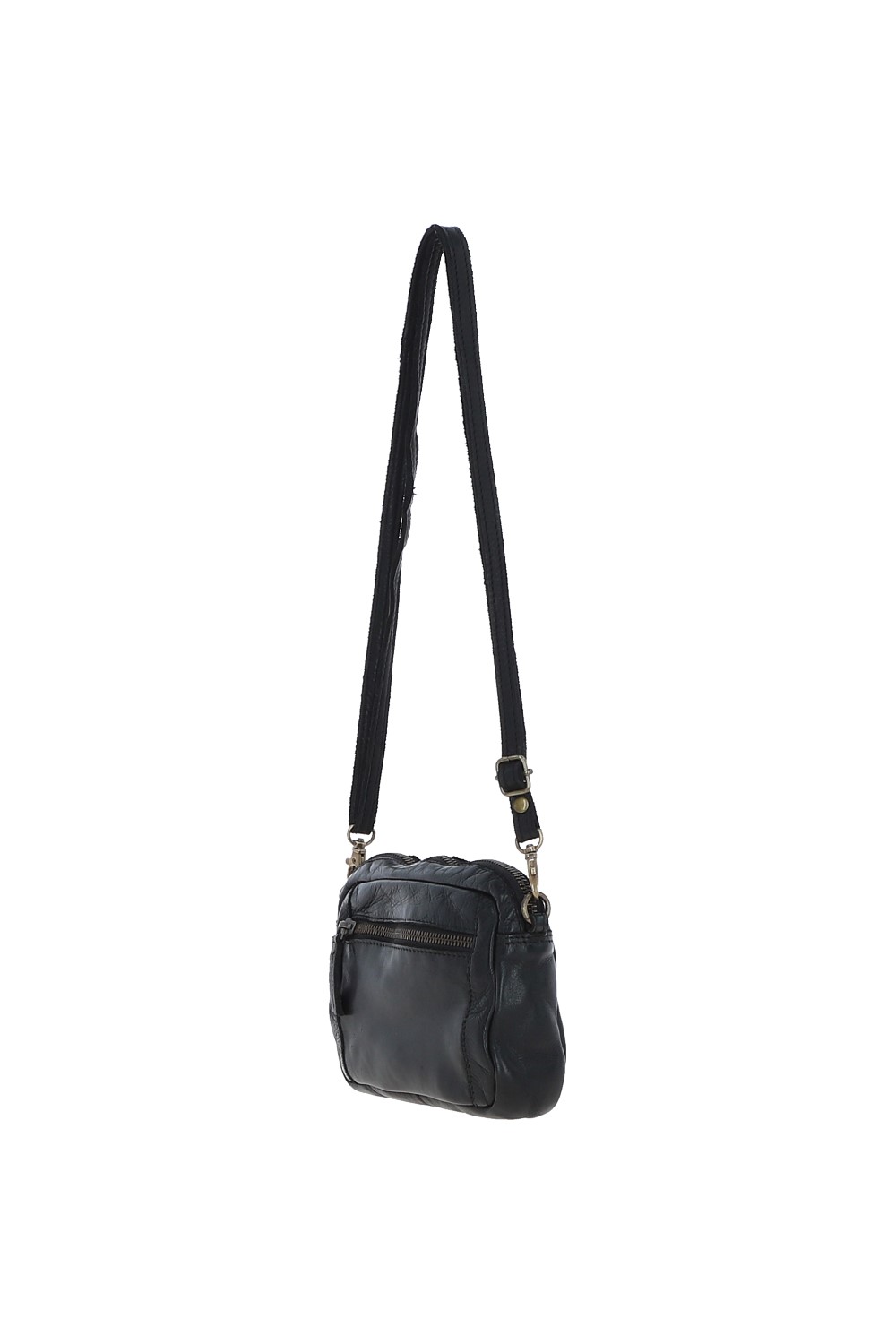 Black Real Leather Vintage Cross Body Bag, Image 3 of 5